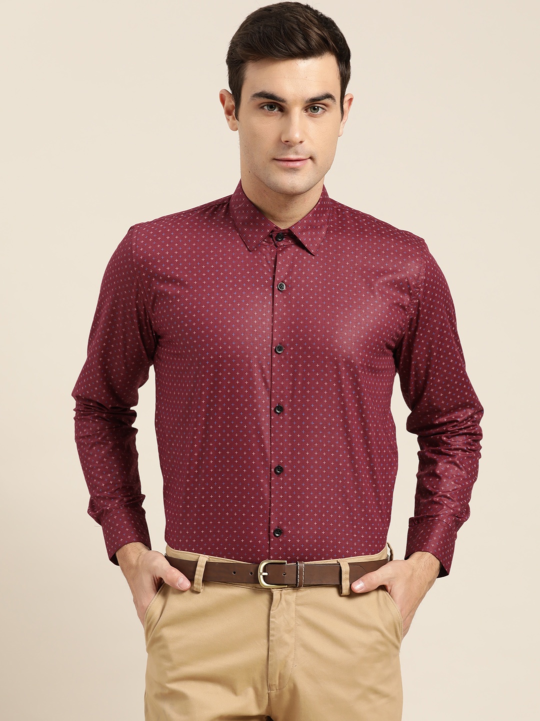 

SOJANYA Men Maroon & Pink Classic Regular Fit Printed Formal Shirt