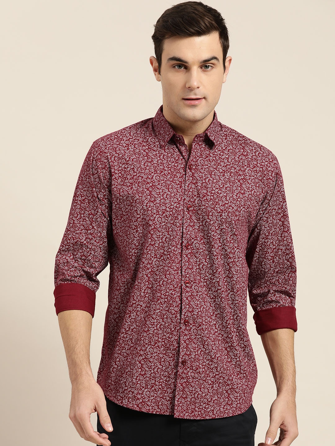 

SOJANYA Men Maroon & White Regular Fit Printed Casual Shirt
