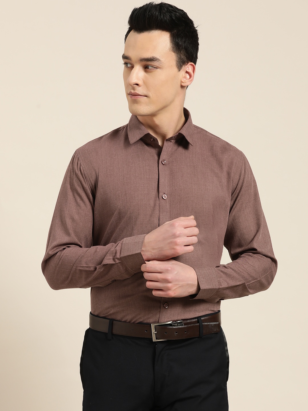 

SOJANYA Men Brown Classic Regular Fit Solid Formal Shirt