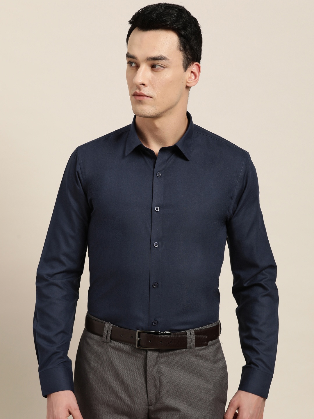 

SOJANYA Men Navy Blue Classic Regular Fit Solid Formal Shirt