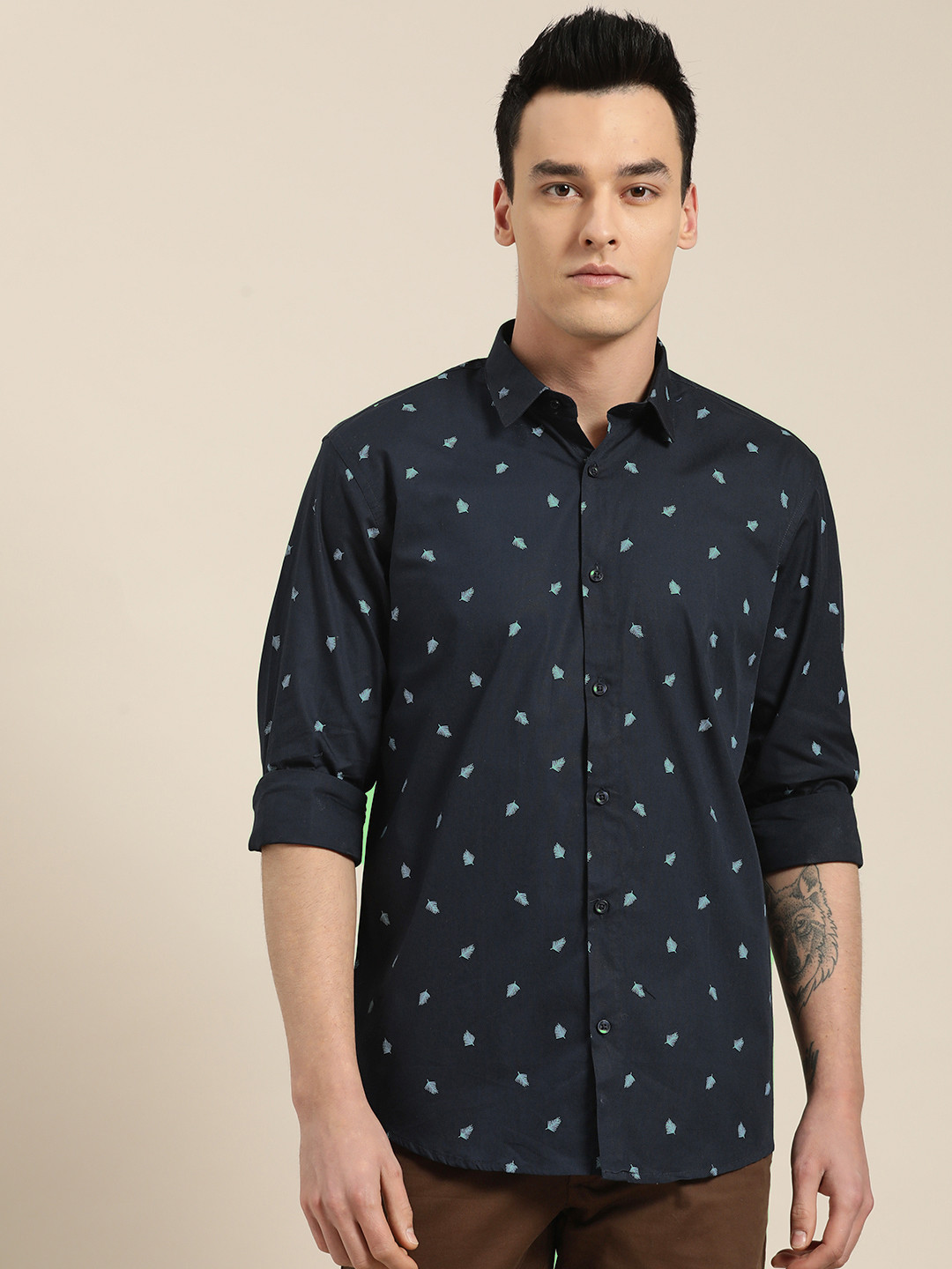 

SOJANYA Men Navy Blue Classic Regular Fit Printed Casual Shirt