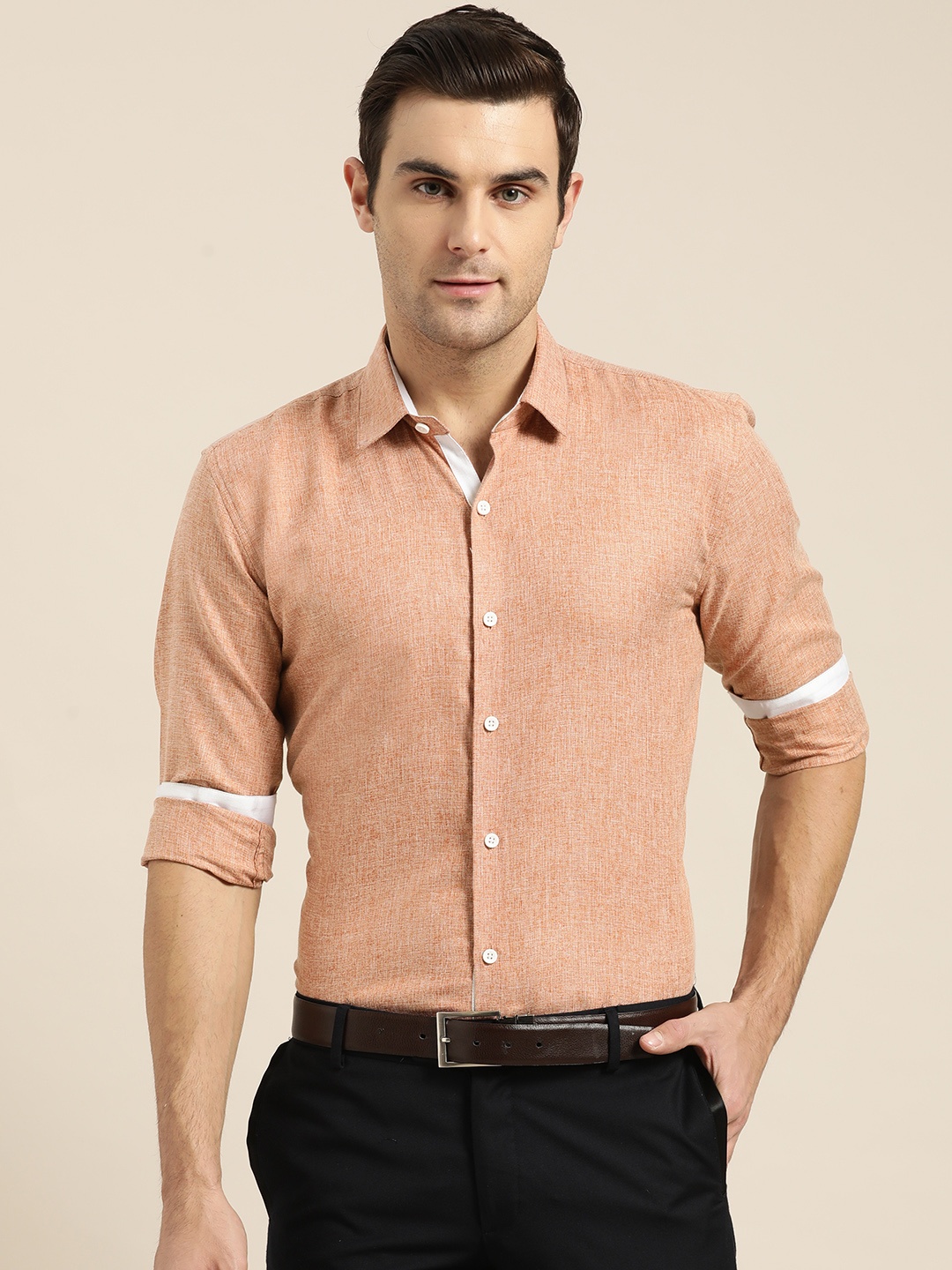 

SOJANYA Men Brown Classic Fit Self Design Formal Shirt
