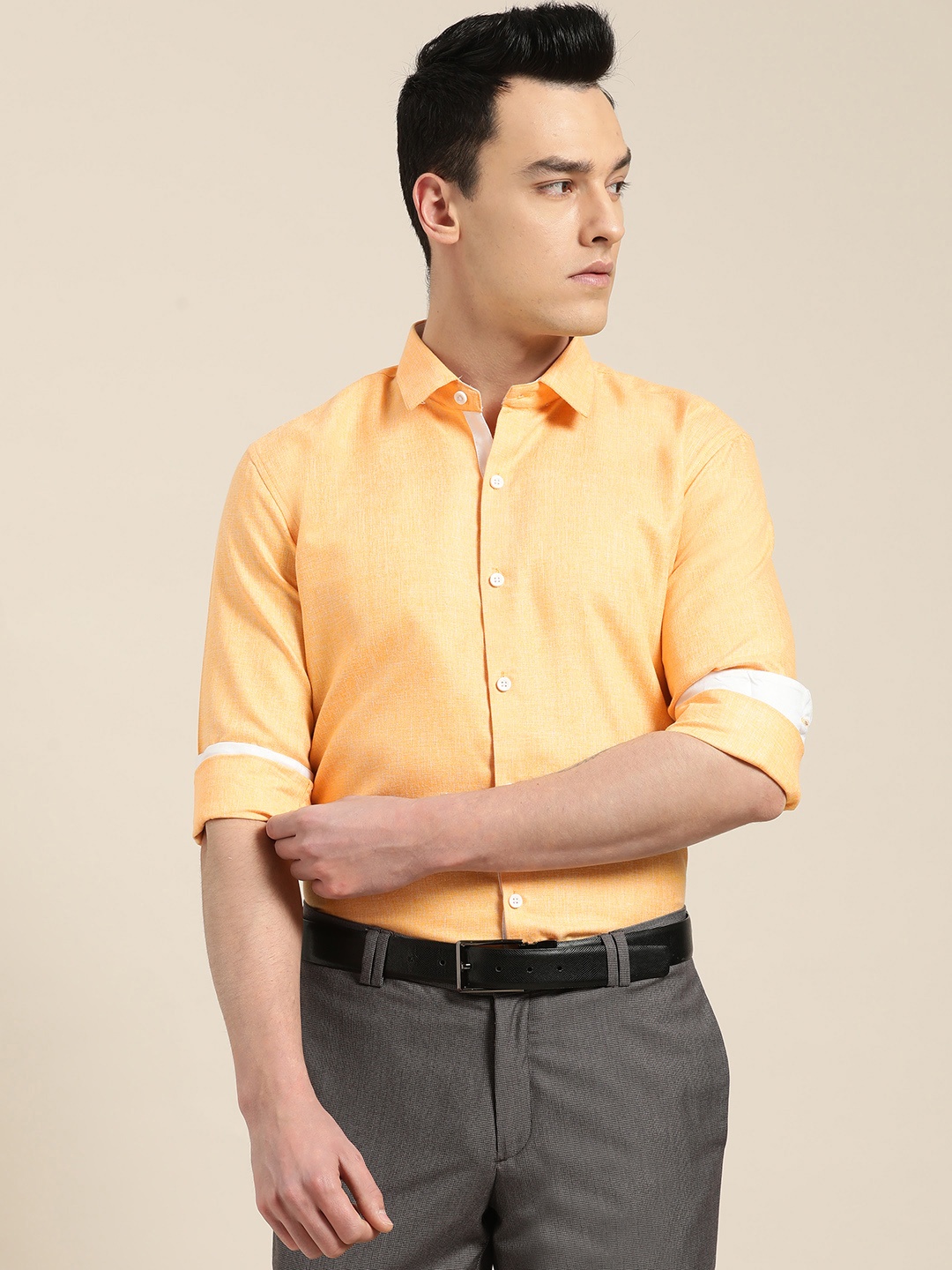 

SOJANYA Men Orange Classic Regular Fit Solid Formal Shirt, Mustard