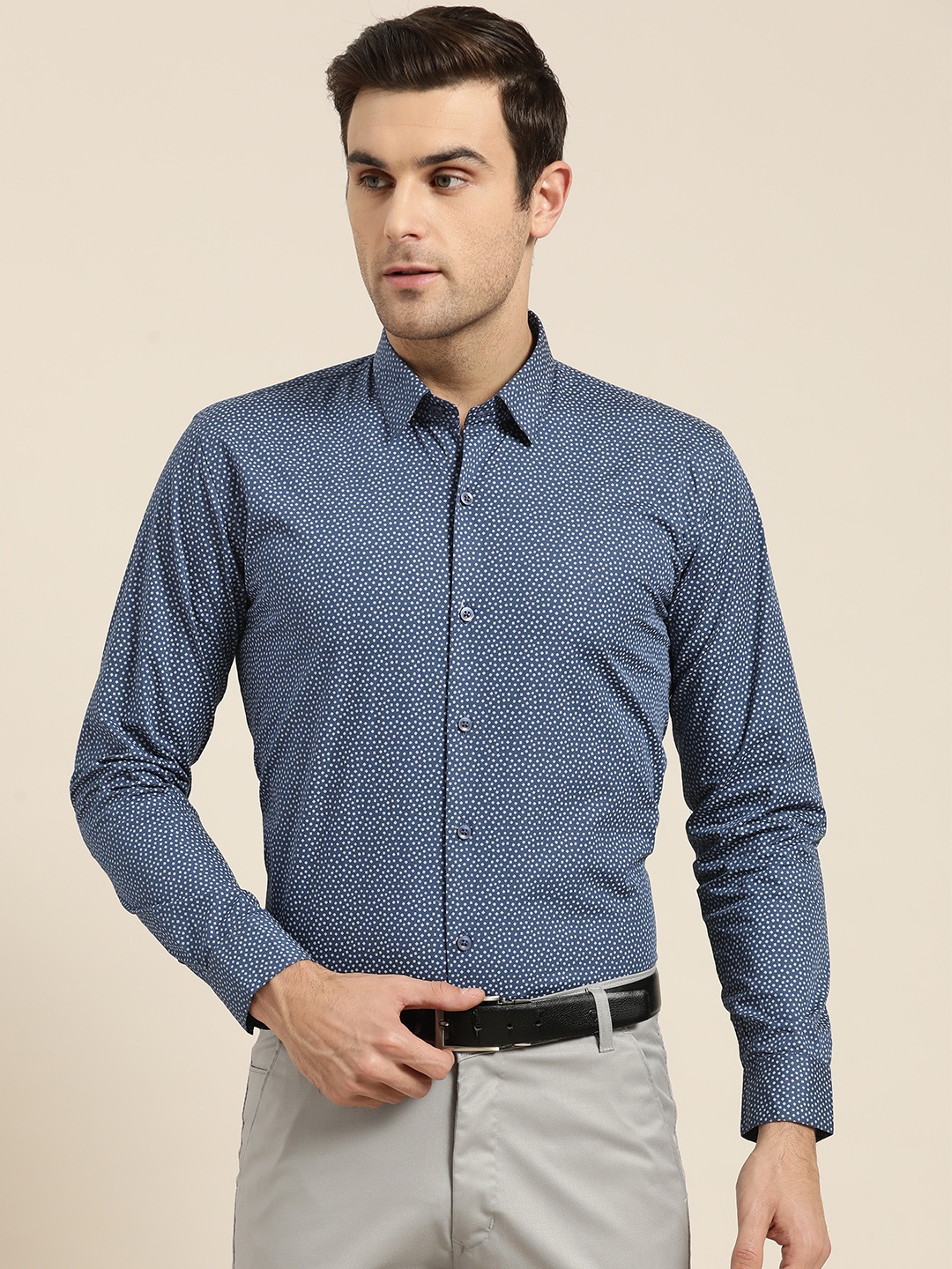 

SOJANYA Men Navy Blue & Grey Regular Fit Printed Formal Shirt