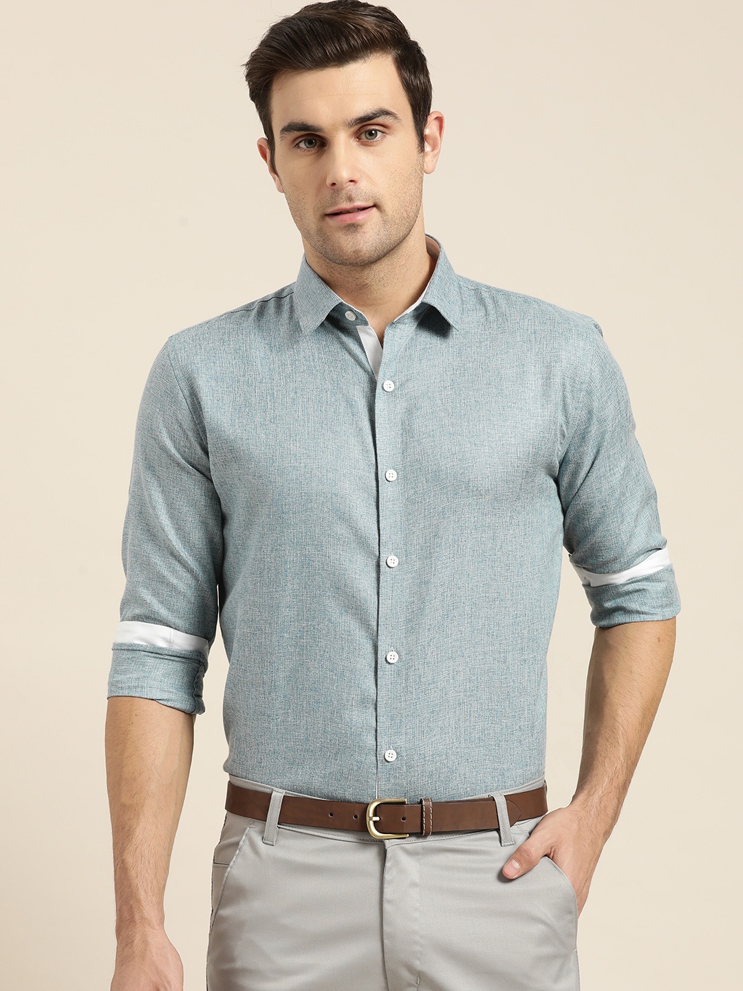 

SOJANYA Men Teal Blue Classic Regular Fit Solid Formal Shirt