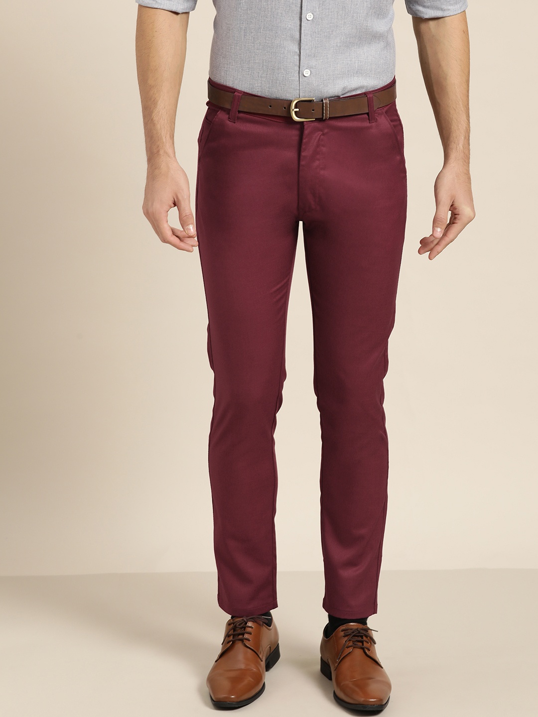

SOJANYA Men Maroon Smart Fit Solid Formal Trousers