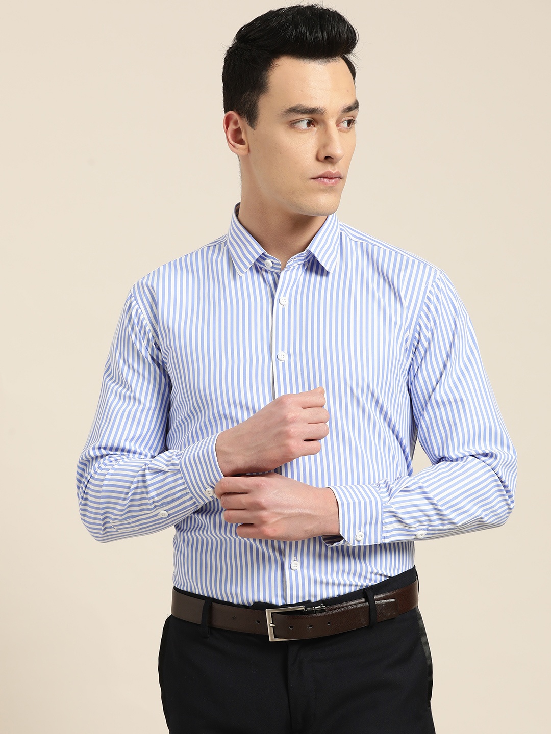 

SOJANYA Men Blue & White Classic Regular Fit Striped Formal Shirt