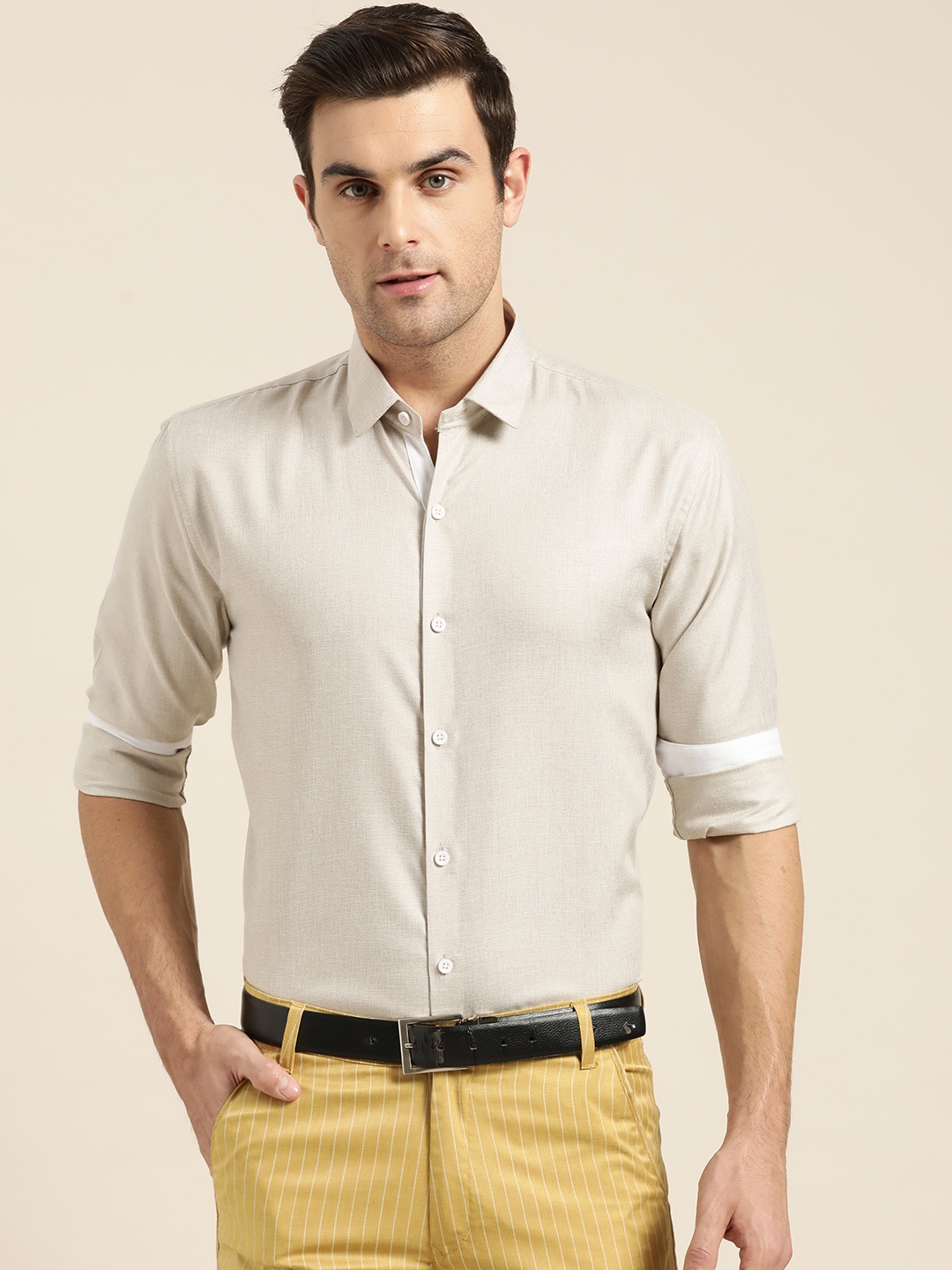 

SOJANYA Men Beige Classic Regular Fit Solid Formal Shirt