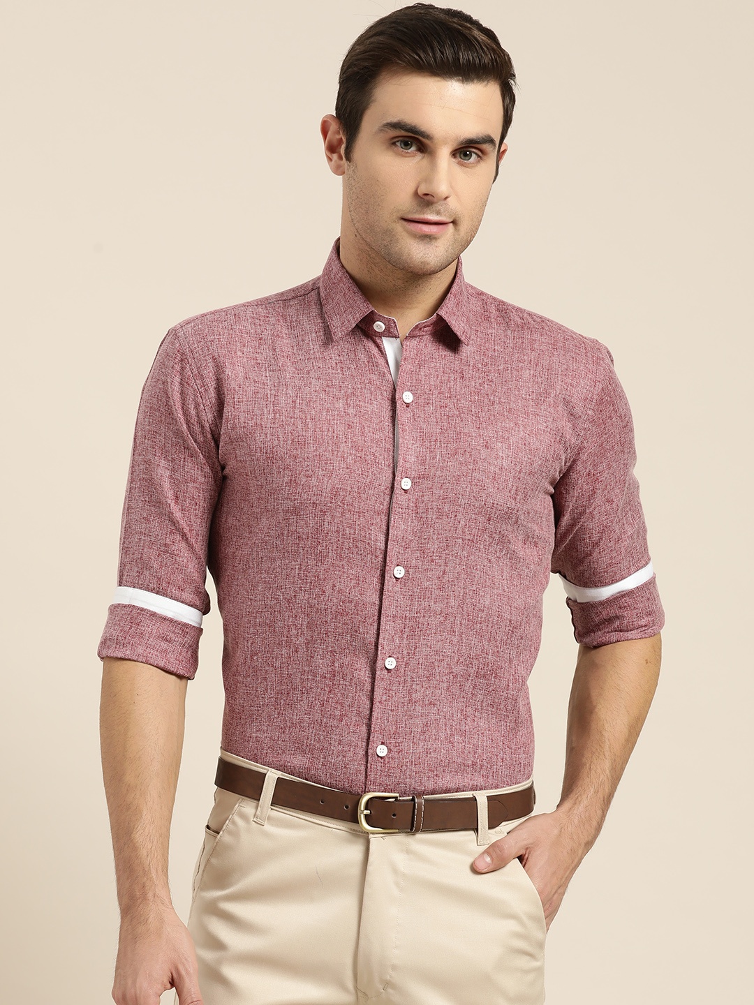 

SOJANYA Men Maroon Classic Regular Fit Self Design Formal Shirt