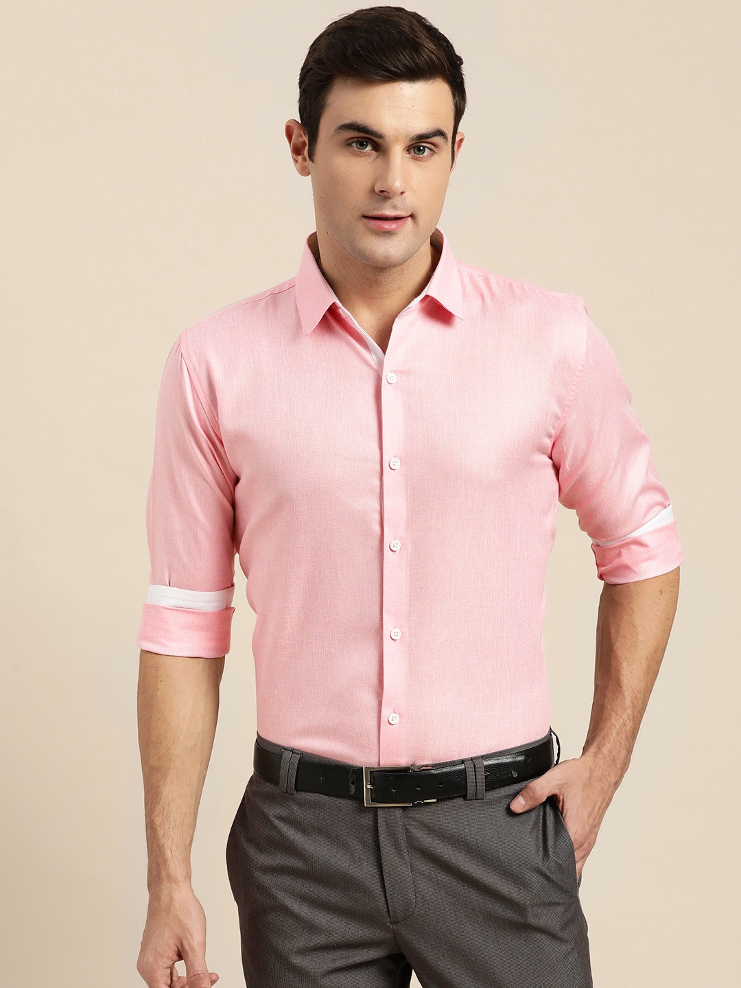 

SOJANYA Men Pink Classic Regular Fit Solid Formal Shirt