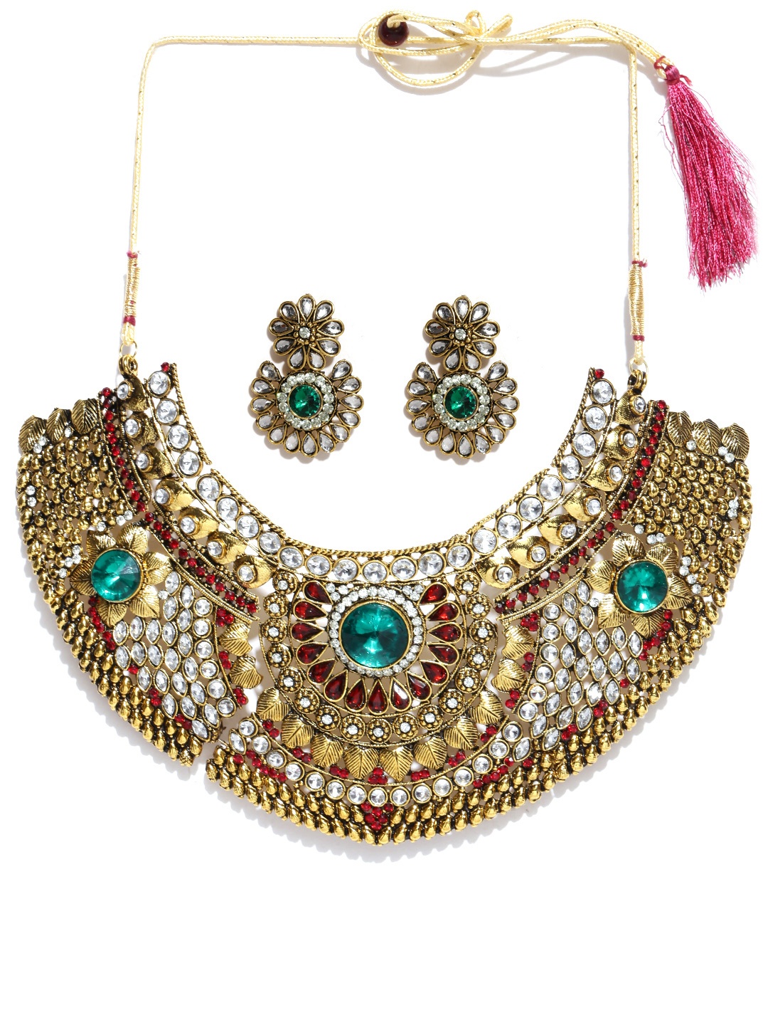 

Zaveri Pearls Green Gold-Plated Stone-Studded Jewellery Set