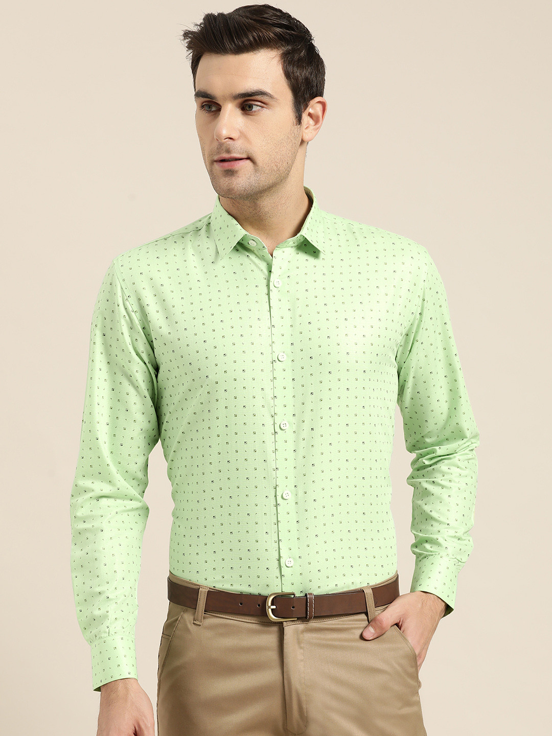 

SOJANYA Men Green & Brown Classic Regular Fit Printed Formal Shirt
