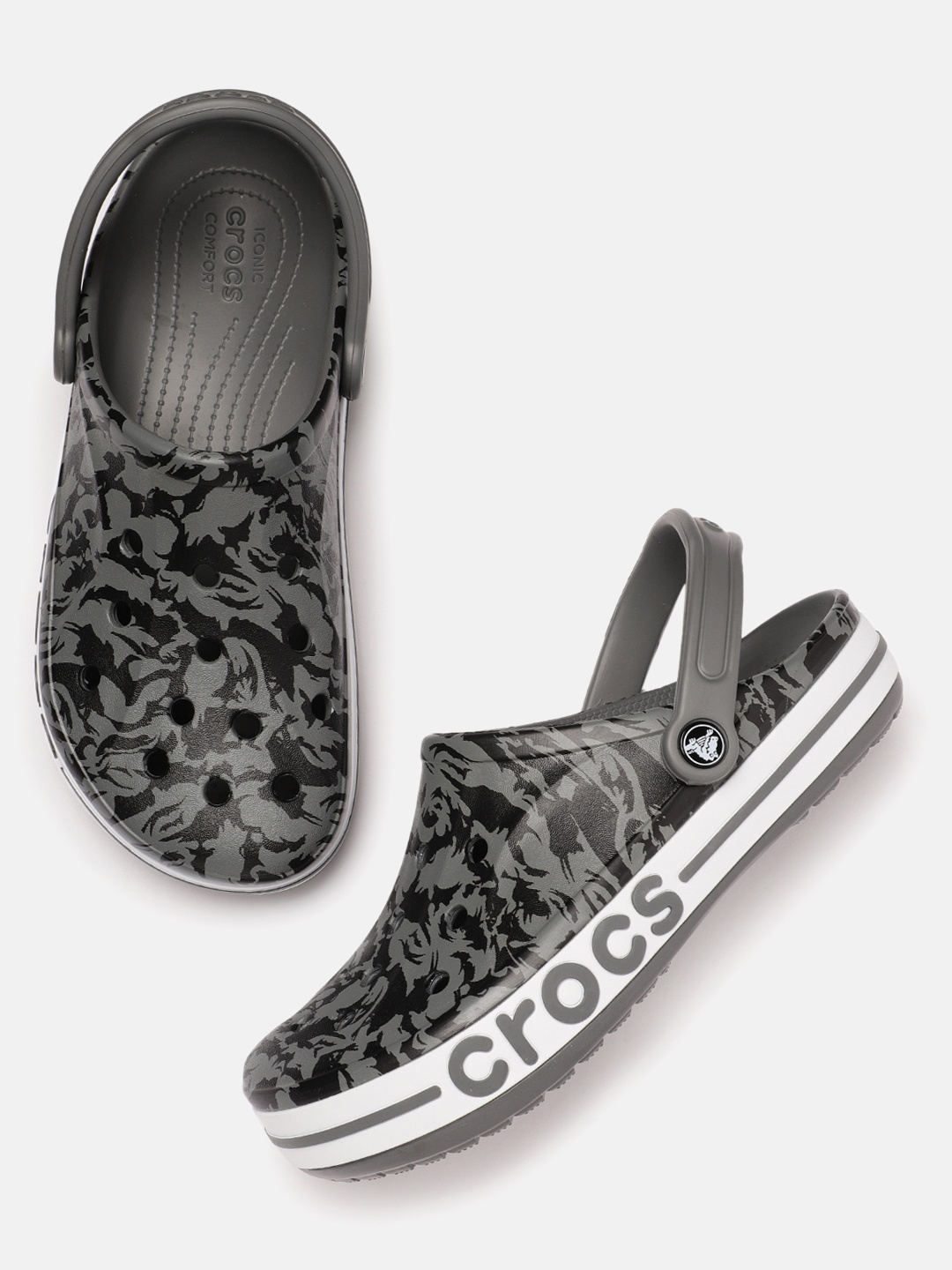

Crocs Unisex Grey & Black Printed Bayaband Seasonal Clogs