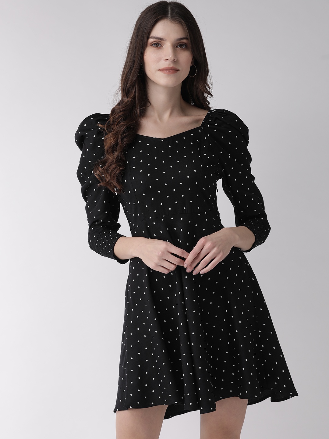 

20Dresses Black & White Polka Dots Printed Fit and Flare Dress