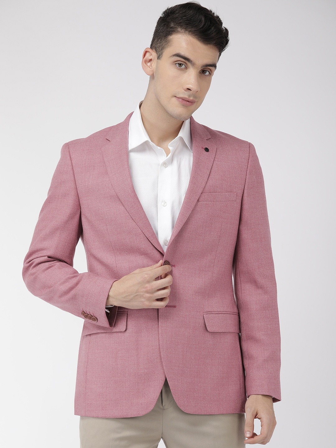 

Raymond Men Pink Contemporary Fit Self Designed Single-Breasted Formal Blazer