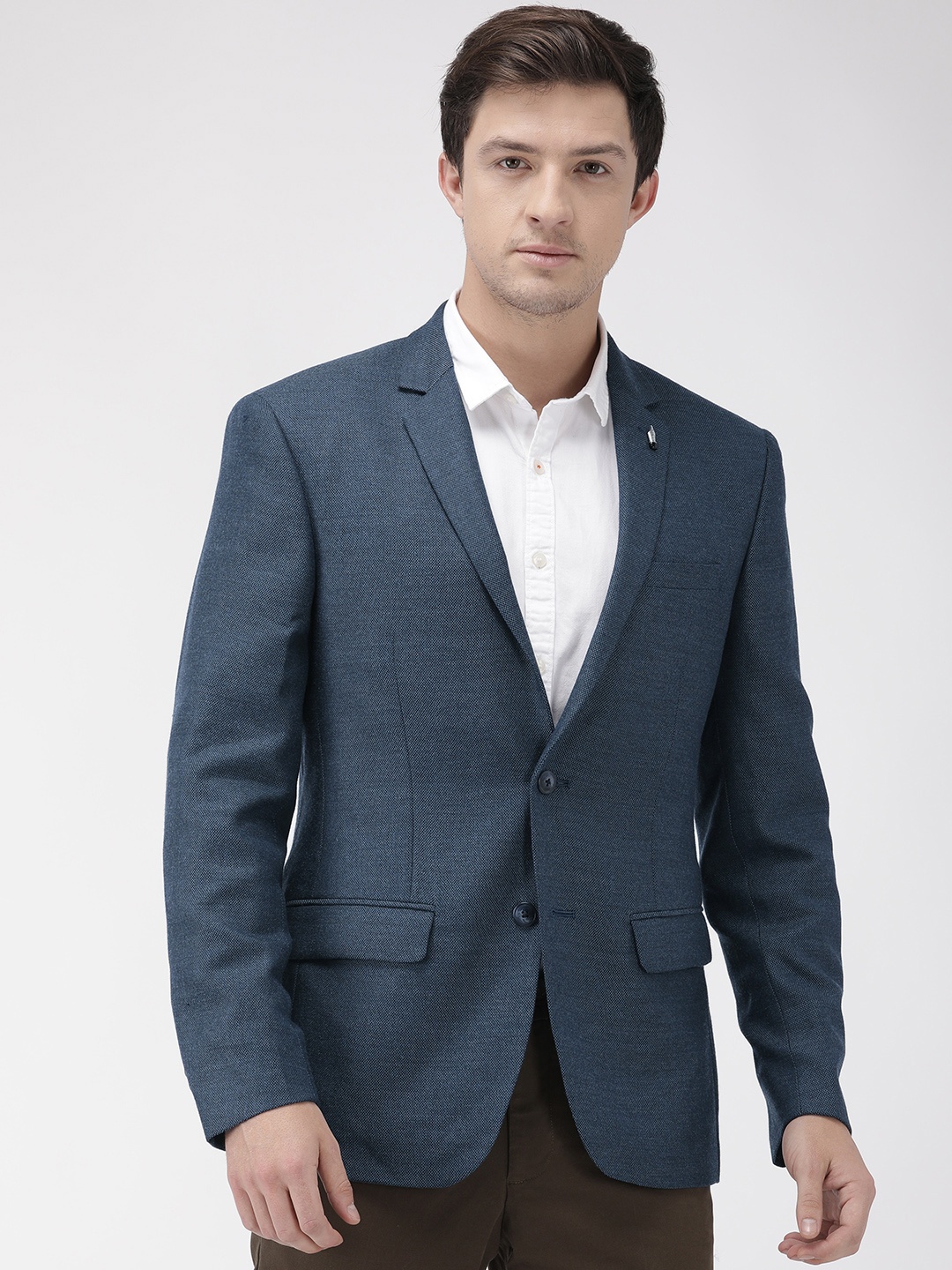 

Park Avenue Men Blue Self-Design Slim Fit Single-Breasted Formal Blazer