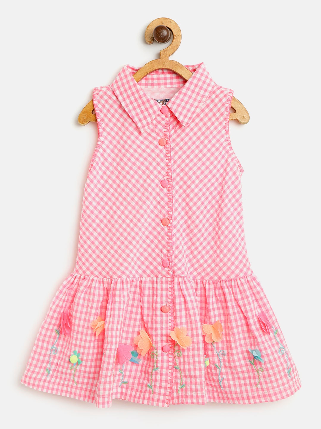 

Nauti Nati Girls Pink & White Checked Shirt Dress with Briefs