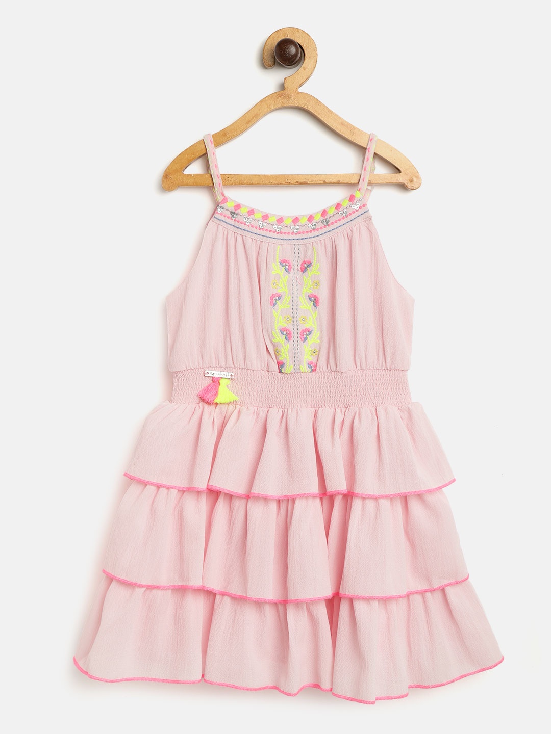 

Nauti Nati Girls Pink Solid Tiered Fit & Flare Dress with Briefs