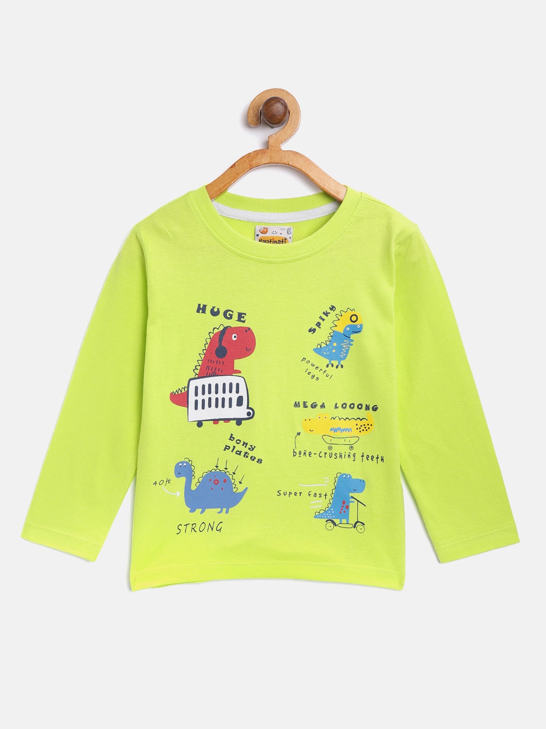 

Nauti Nati Boys Fluorescent Green & Blue Printed Round Neck T-shirt