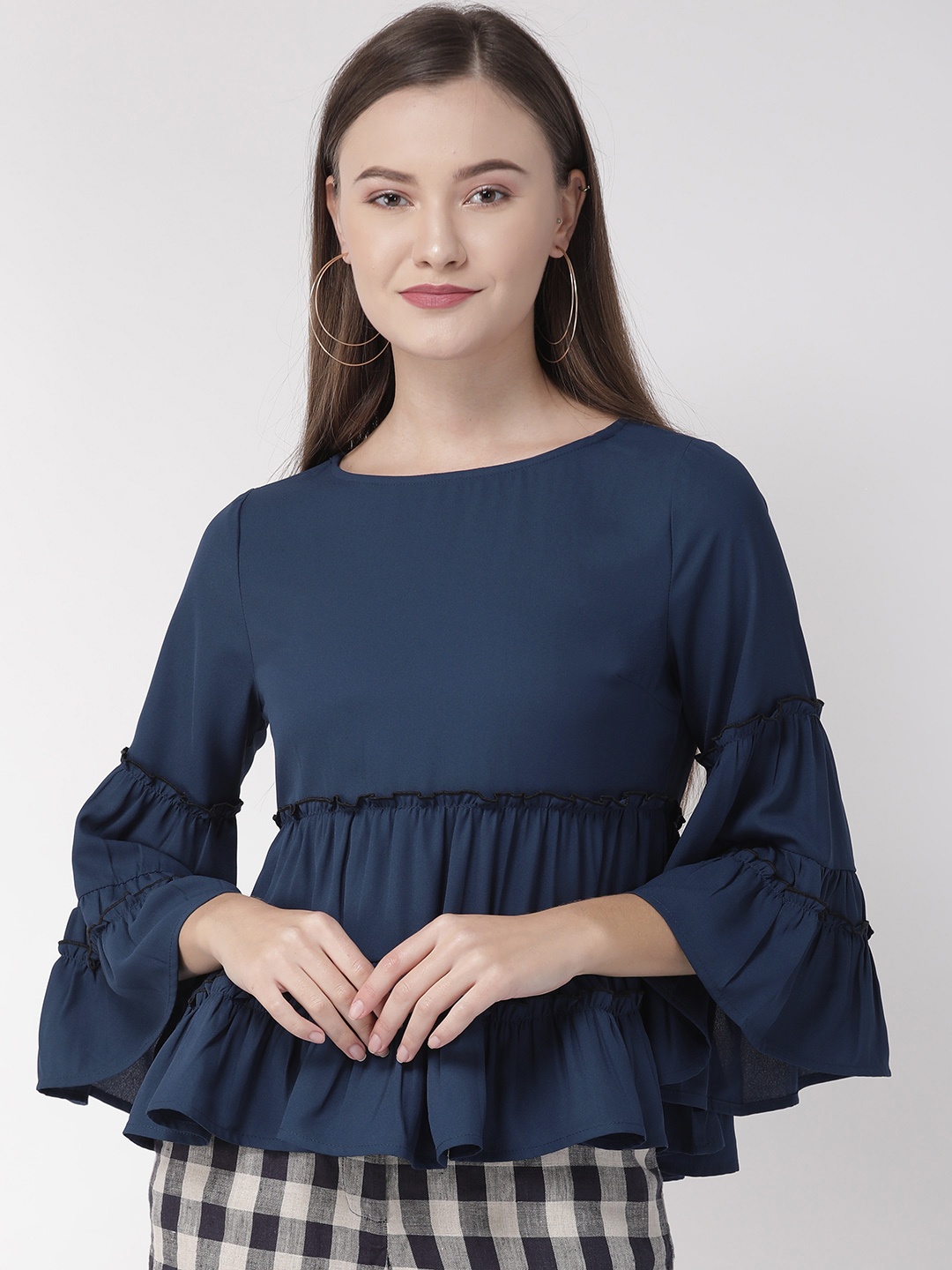 

QUIERO Women Navy Blue Solid A-Line Top