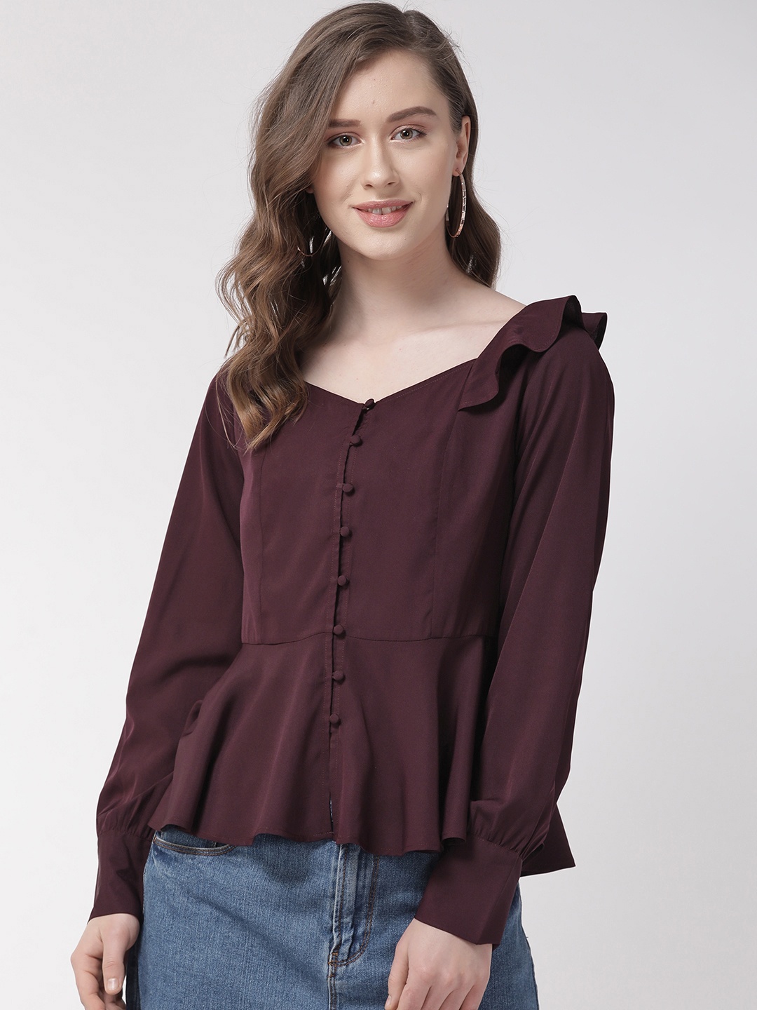 

QUIERO Women Burgundy Solid A-Line Top