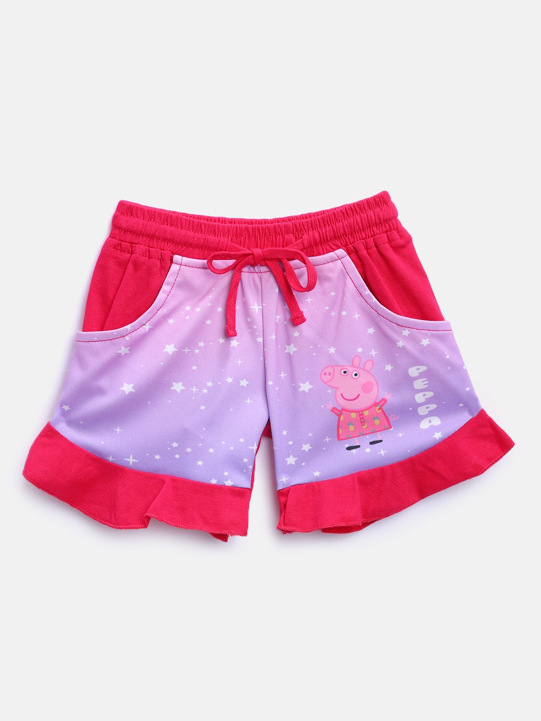 

toothless Girls Lavender & Fuchsia Pink Printed Regular Fit Shorts