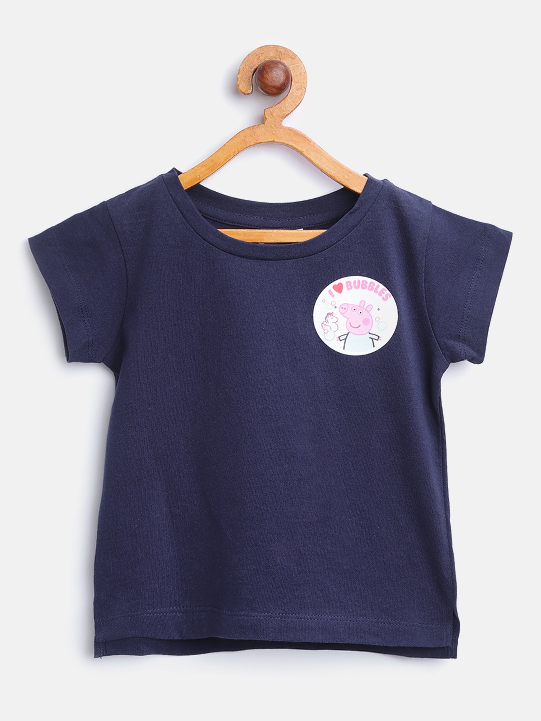 

toothless Girls Navy Blue Peppa Pig Print Round Neck T-shirt