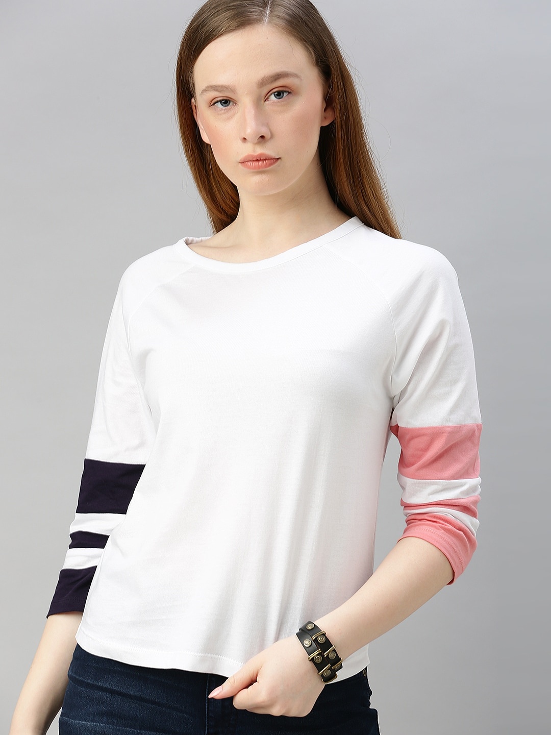 

Roadster Women White Solid Top With Printed Sleeves