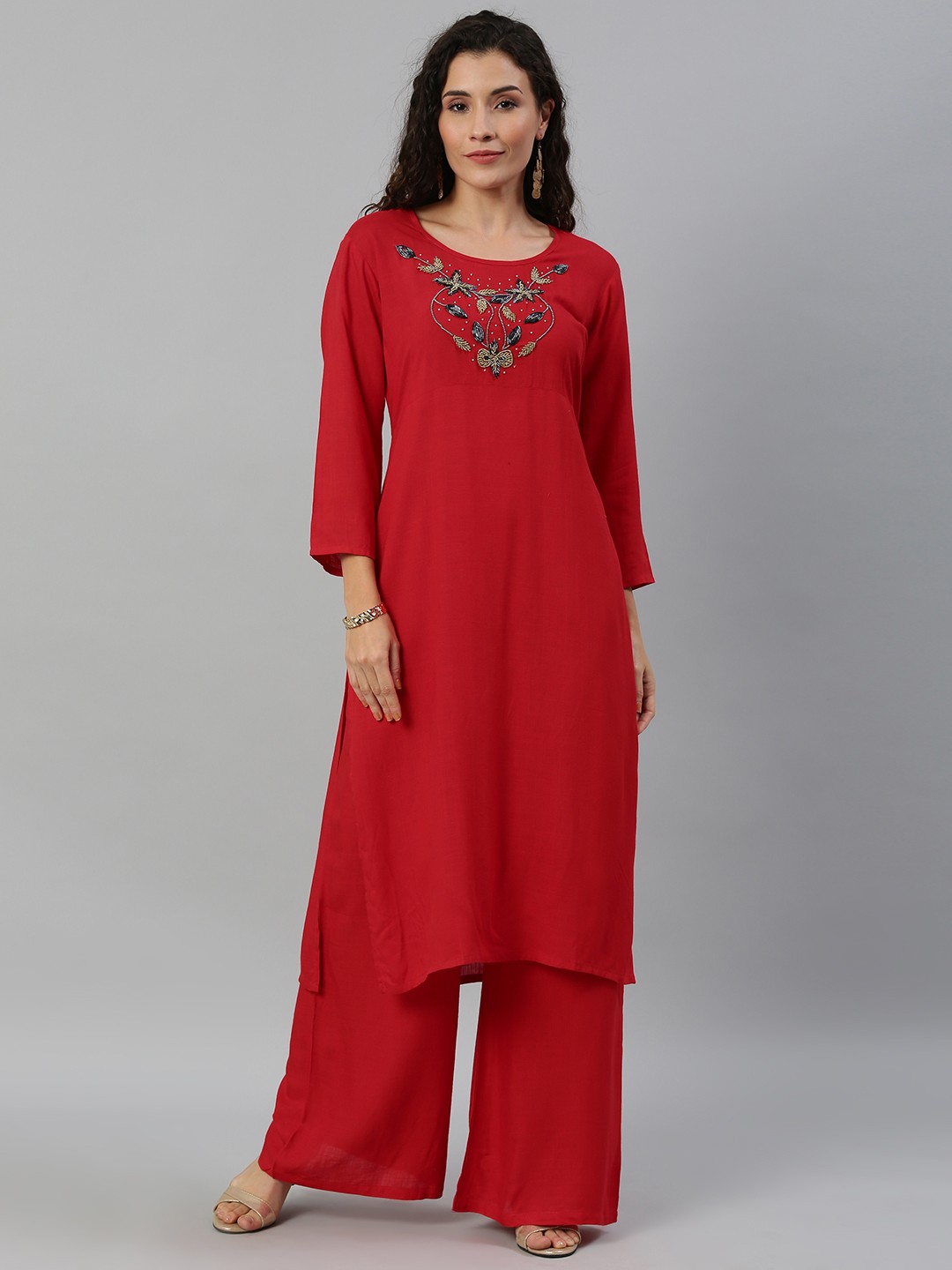 

Blissta Women Red Yoke Design Kurta with Palazzos