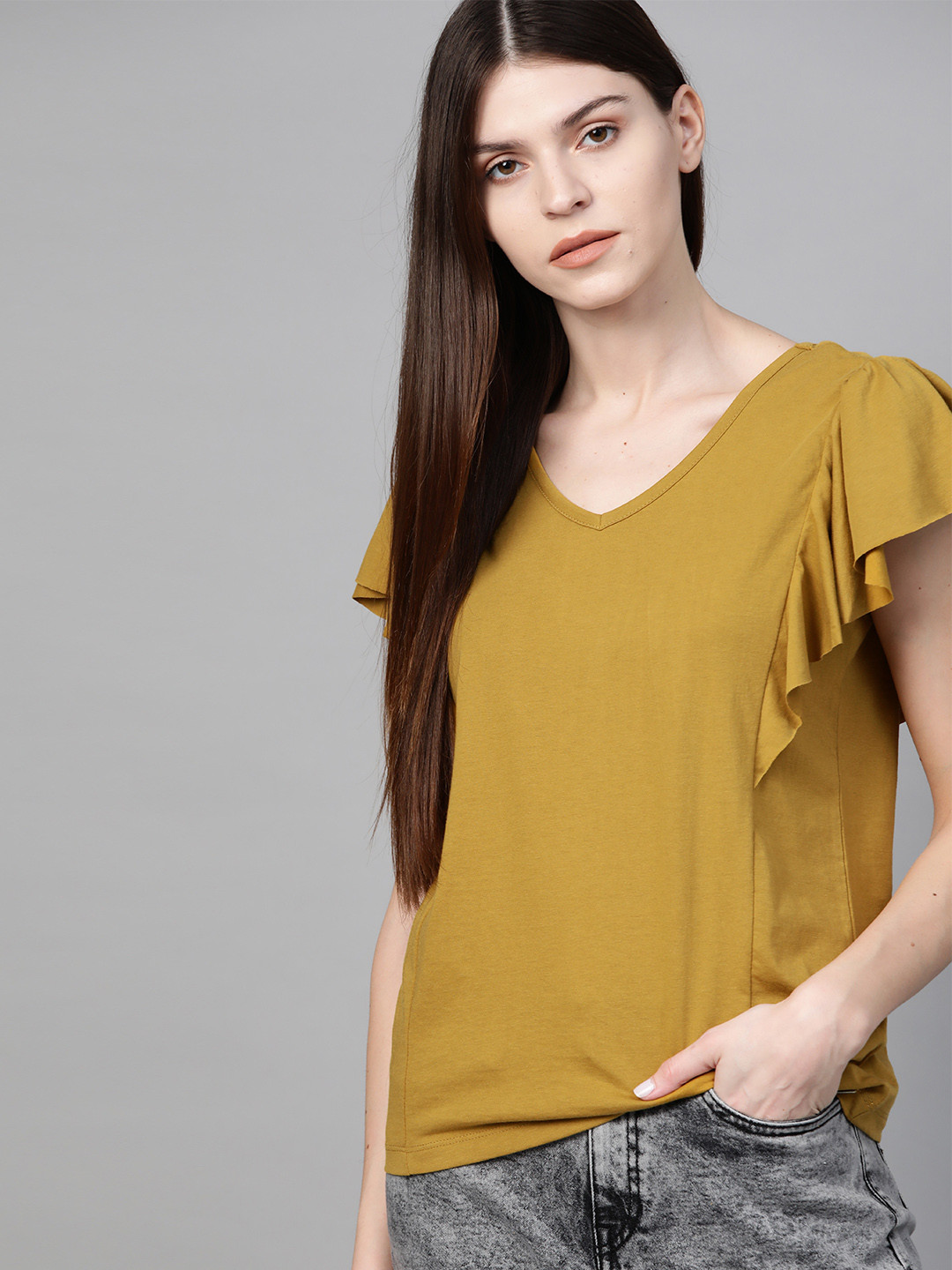 

Roadster Women Olive Green Solid Top