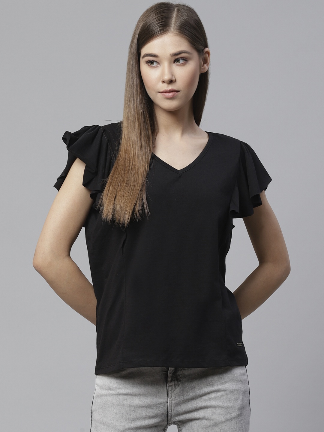 

Roadster Women Black Solid Styled Back Top