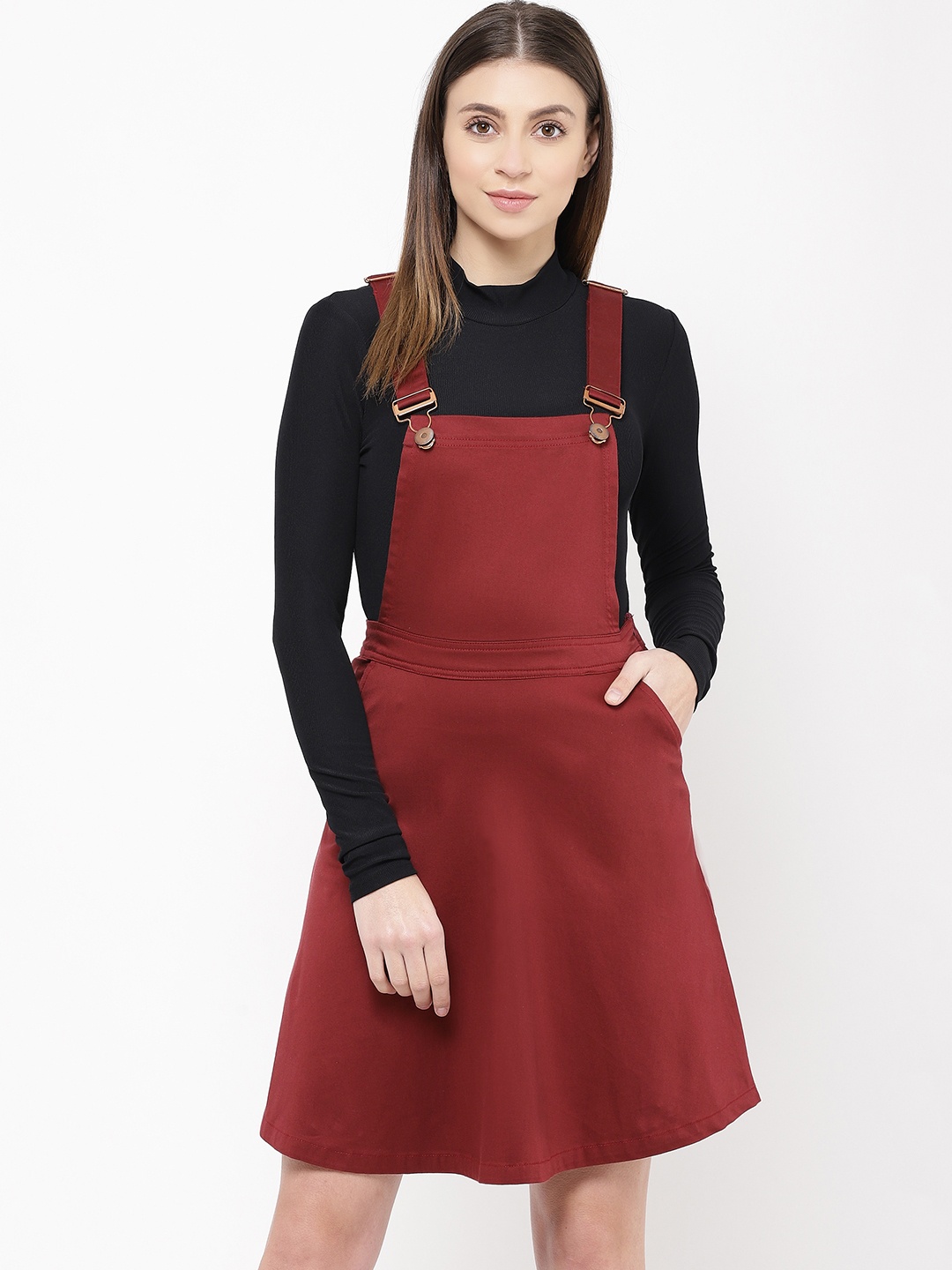 

urSense Women Maroon Solid Pinafore Dress