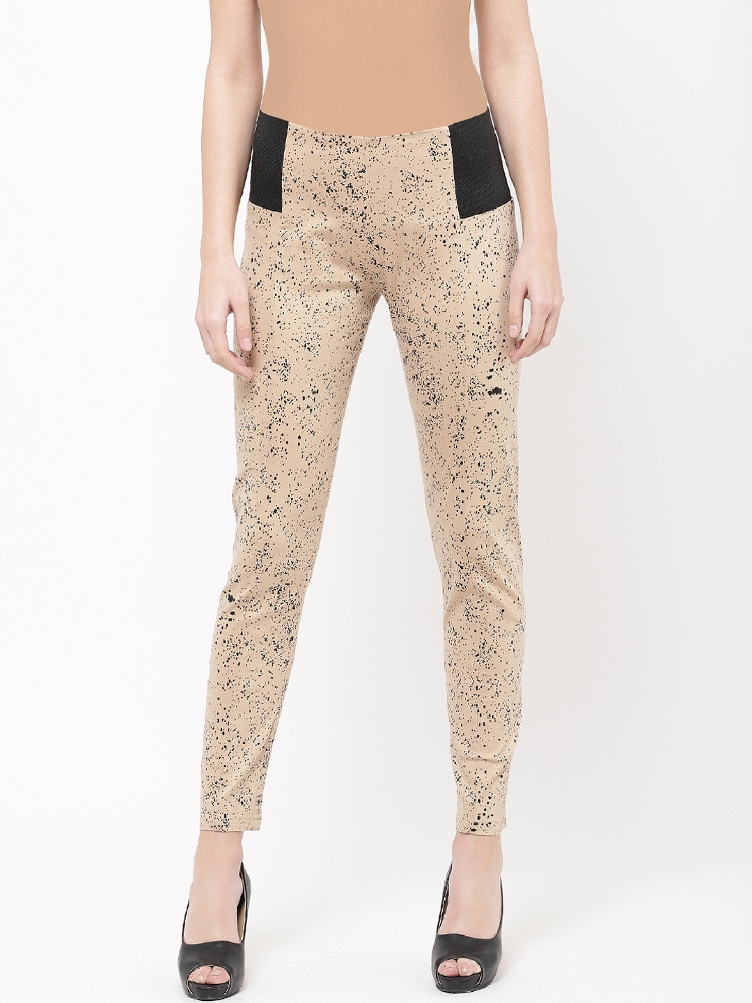 

urSense Women Beige & Black Slim Fit Printed Jeggings