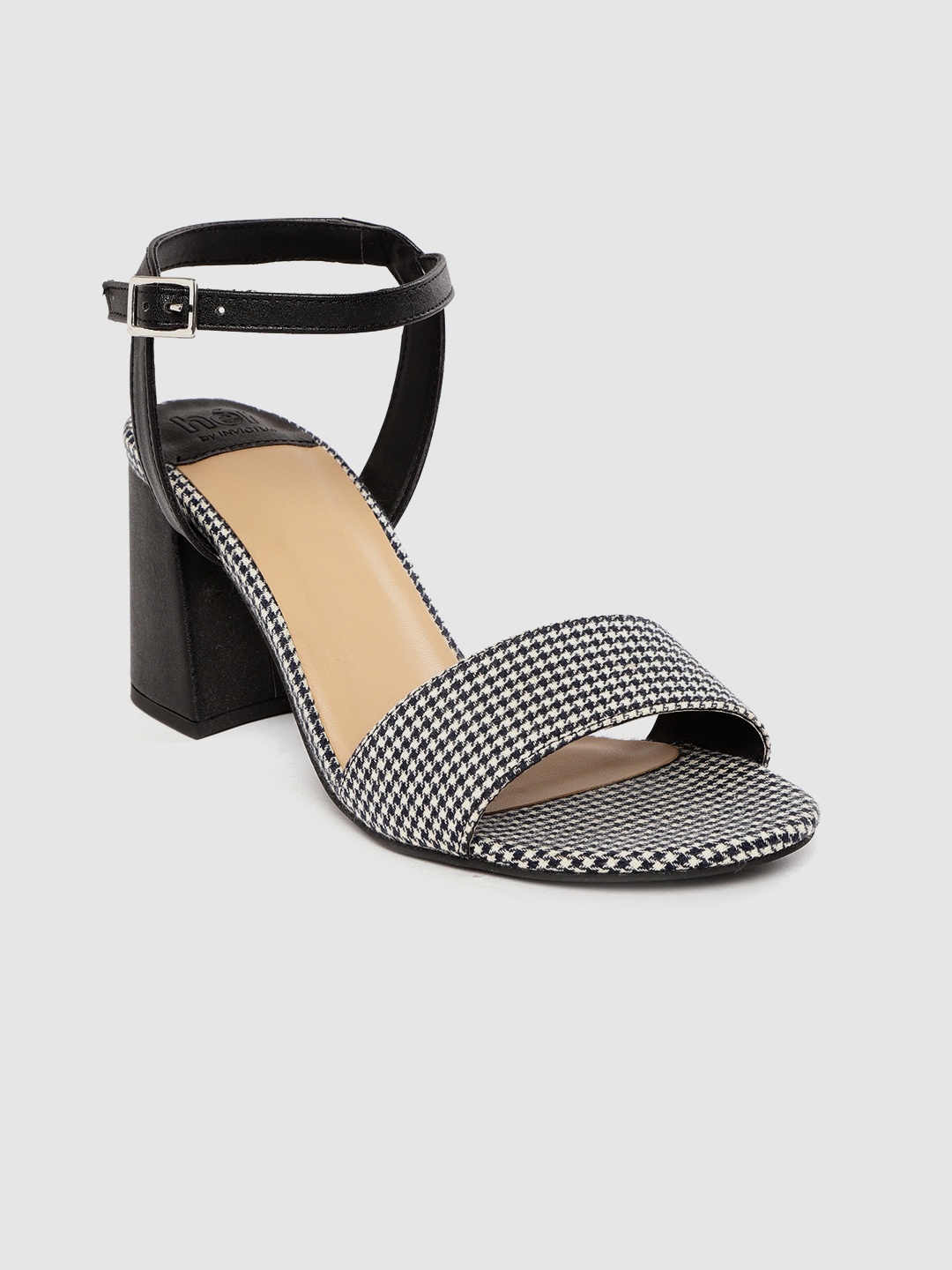 

her by invictus Women Black & White Houndstooth Pattern Block Heels