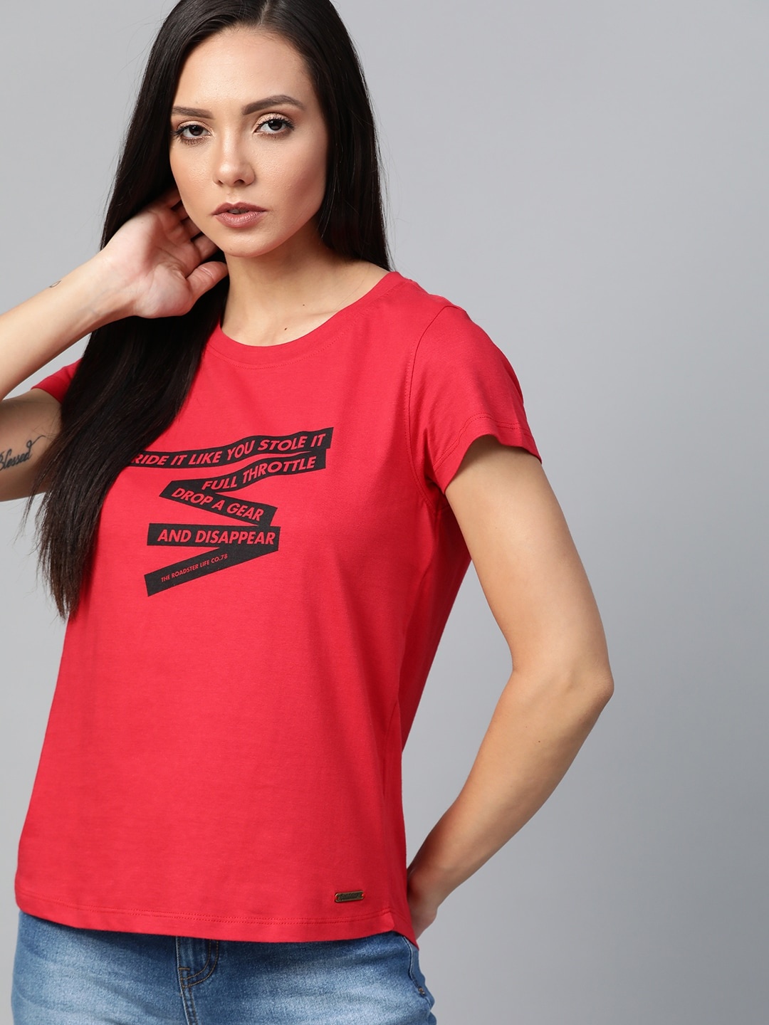

Roadster Women Red & Black Printed Round Neck T-shirt