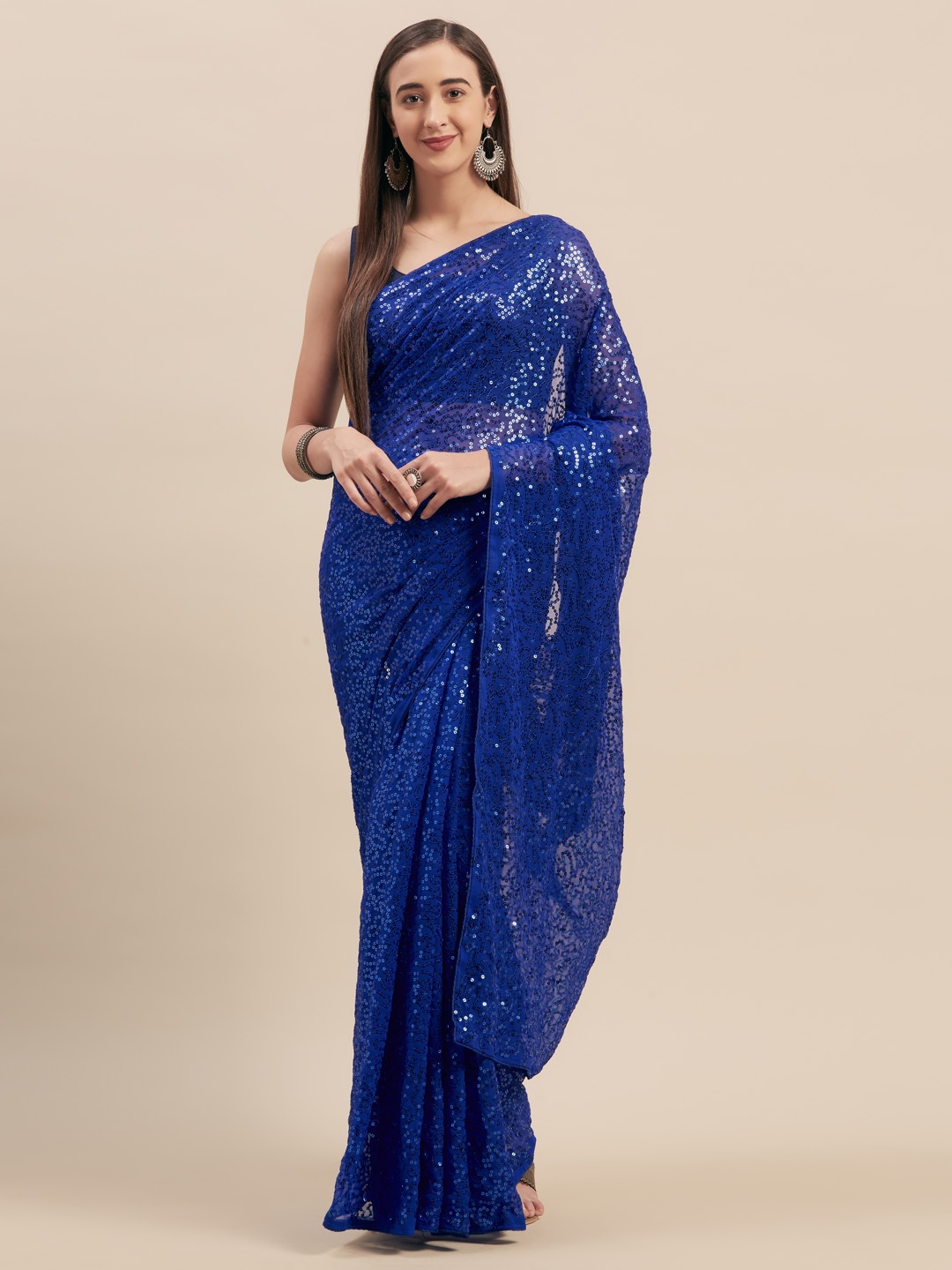 

Tikhi Imli Blue Sequinned Poly Georgette Saree