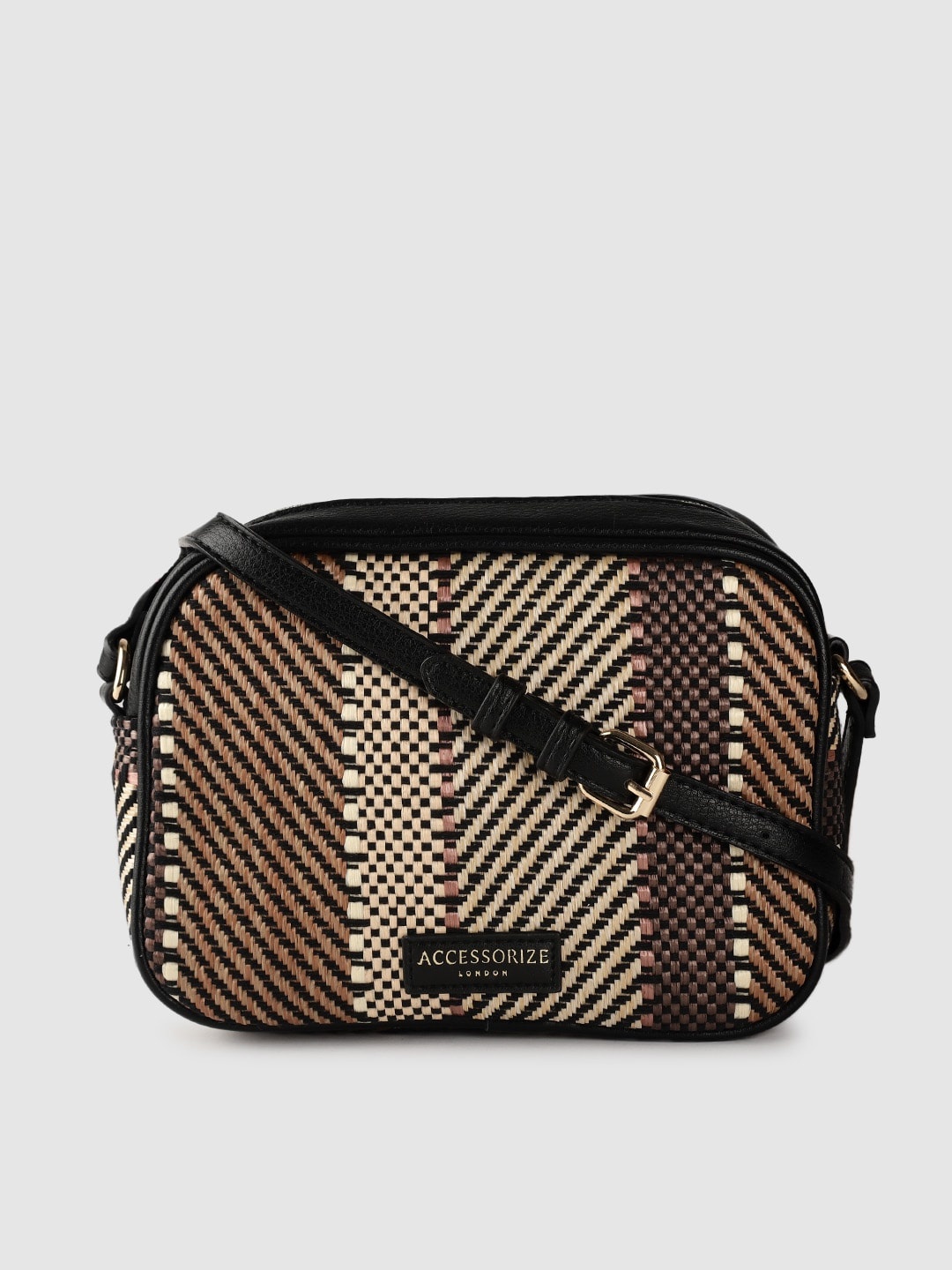 

Accessorize London Women's Faux Leather Aztec Textile Camera Bag, Beige