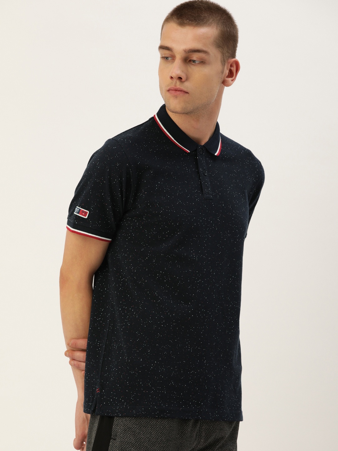 

Proline Active Men Navy Blue White Printed Polo Collar Pure Cotton T-shirt