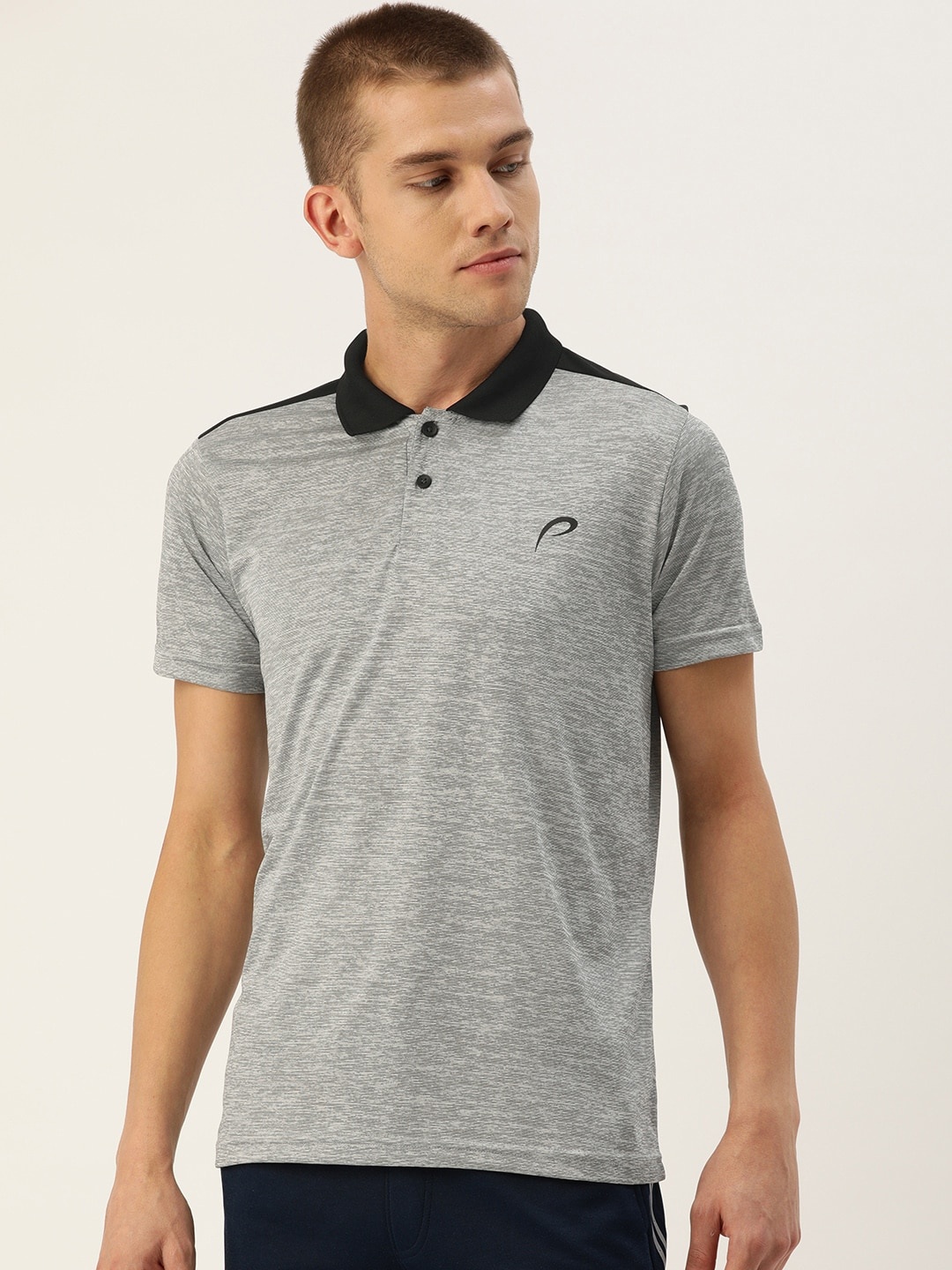 

Proline Active Men Grey Melange Solid Polo Collar T-shirt