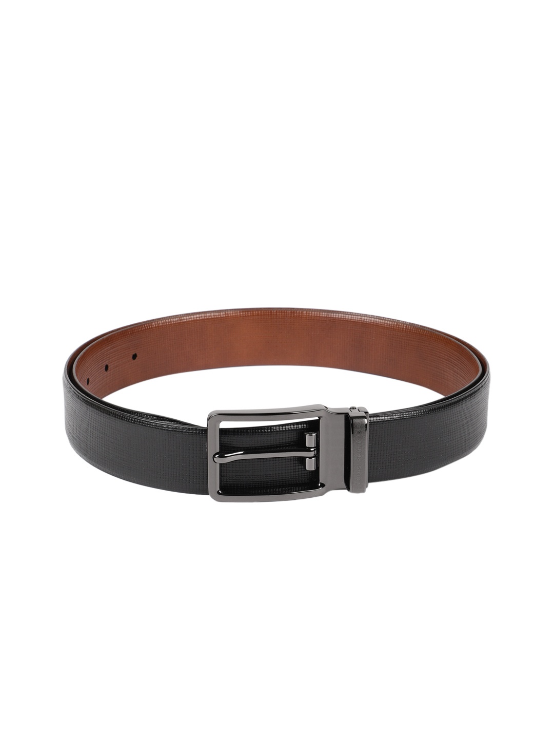 

Louis Philippe Men Black & Brown Textured Reversible Leather Belt