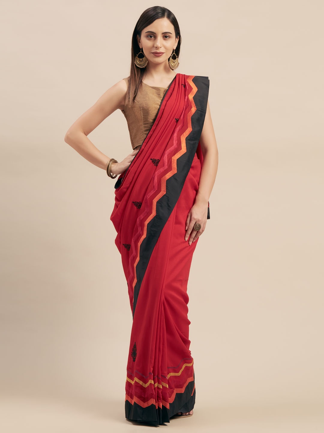 

Mitera Red Embroidered Silk Blend Saree