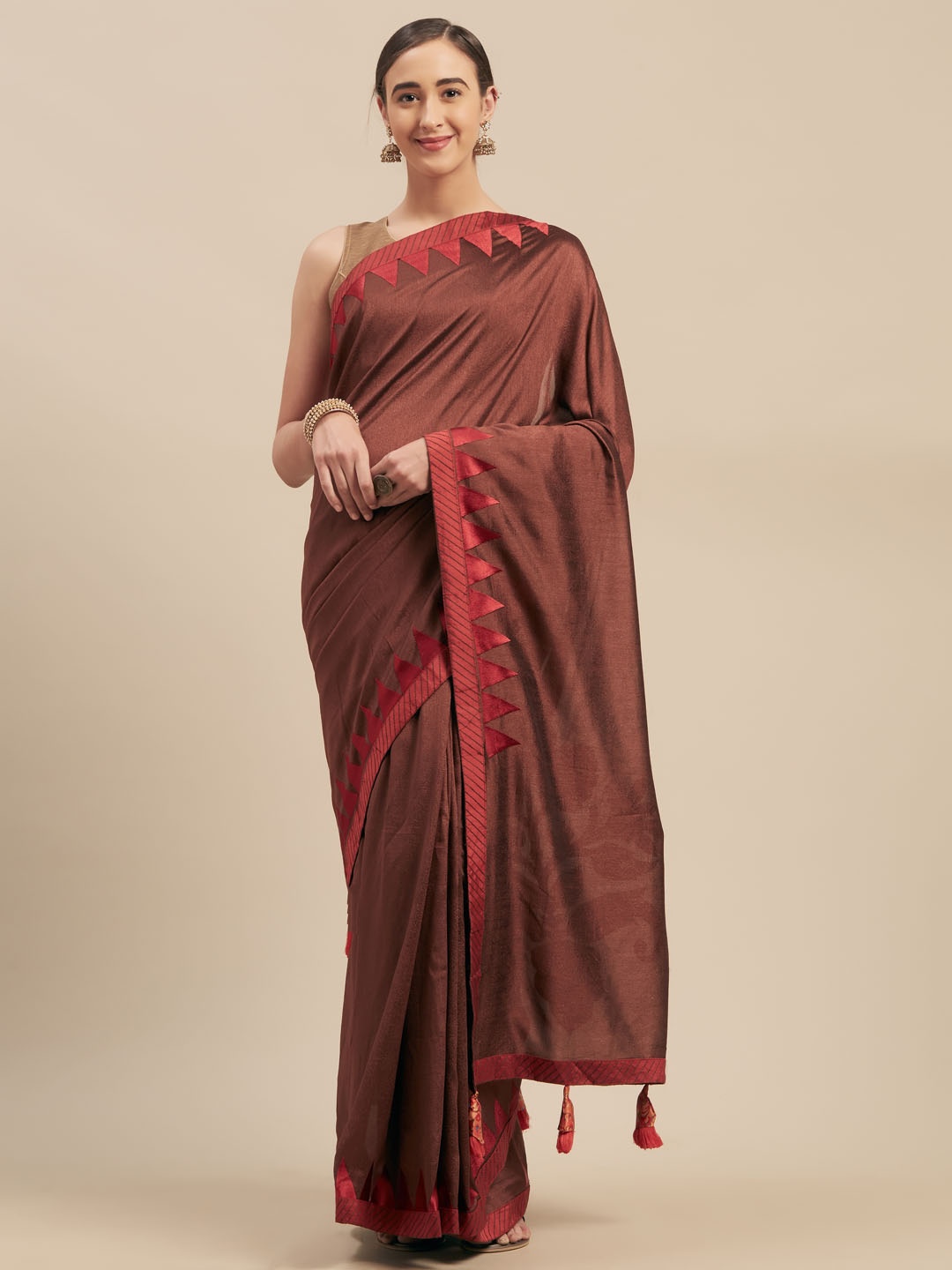 

Mitera Brown Solid Silk Blend Saree