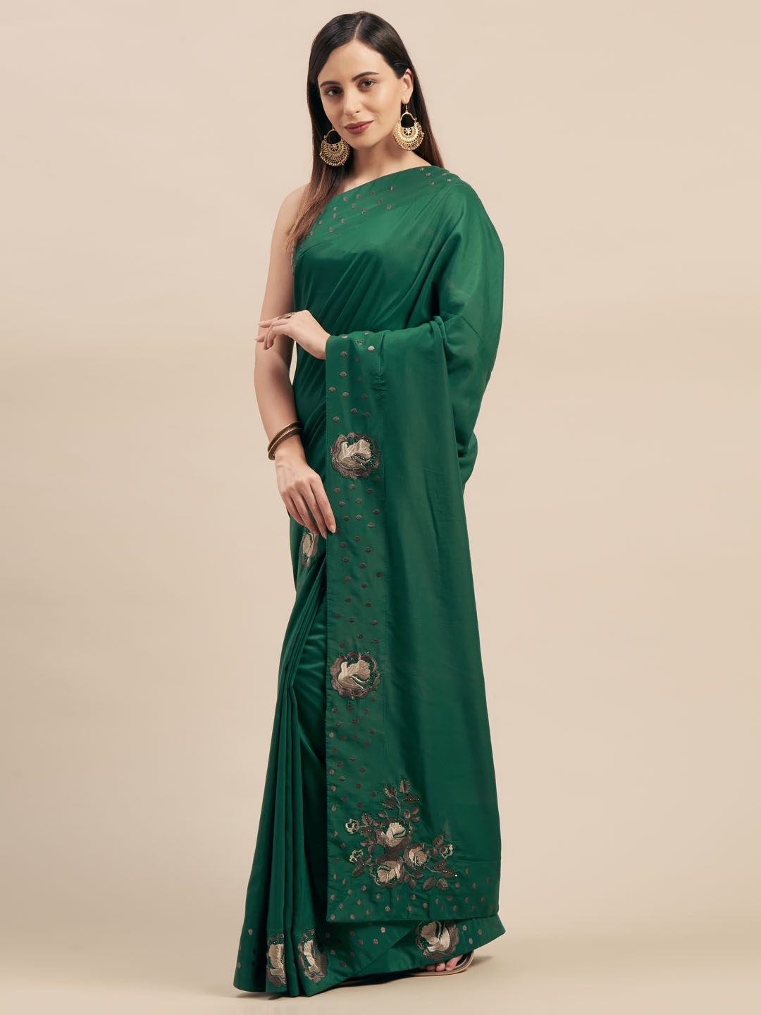 

Mitera Green Embroidered Poly Silk Saree