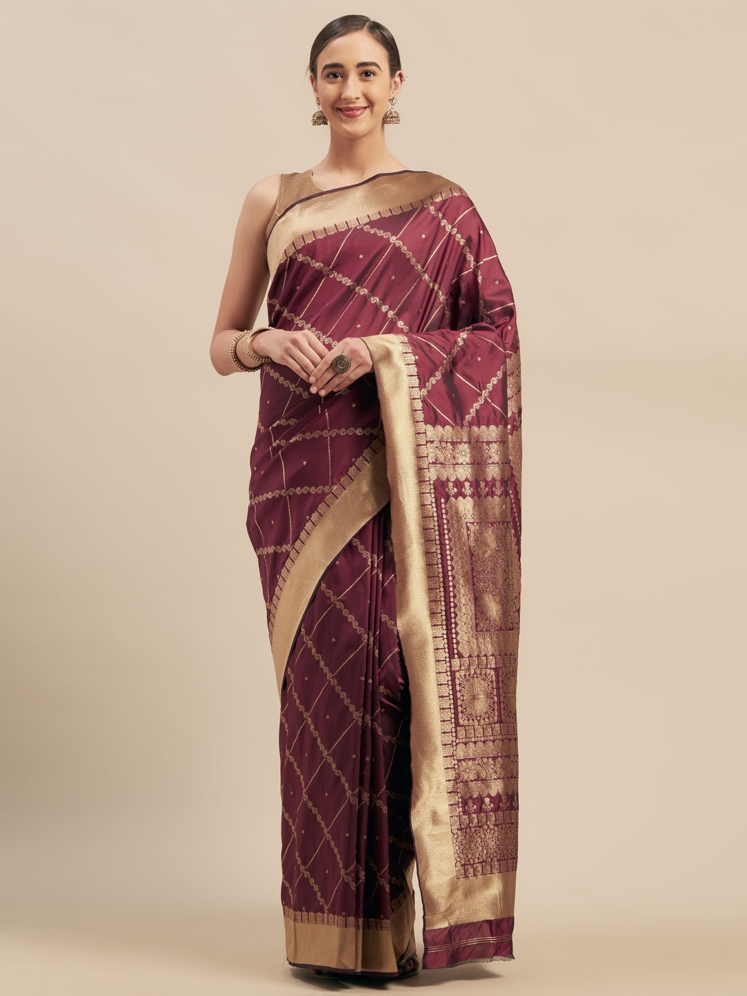 

Mitera Magenta & Gold-Coloured Silk Blend Woven Design Saree