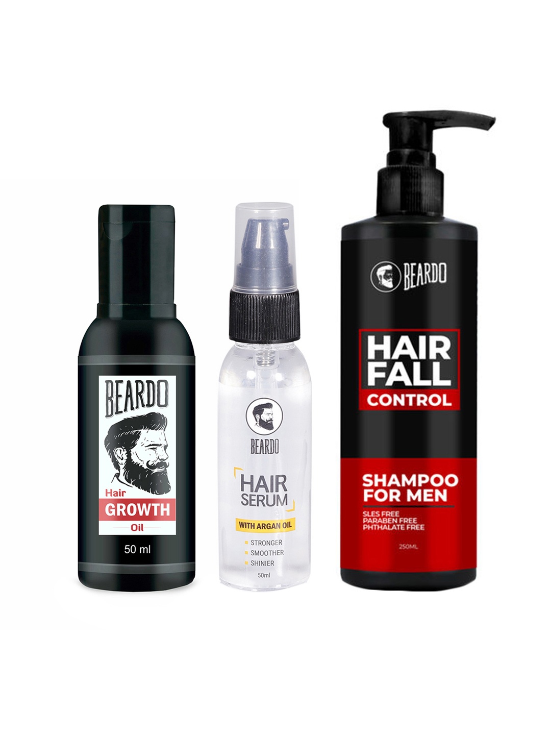 

BEARDO Set Of Beard & Hair Growth Oil, Hair Fall Control Shampoo & Hair Serum Argan Oil, Black
