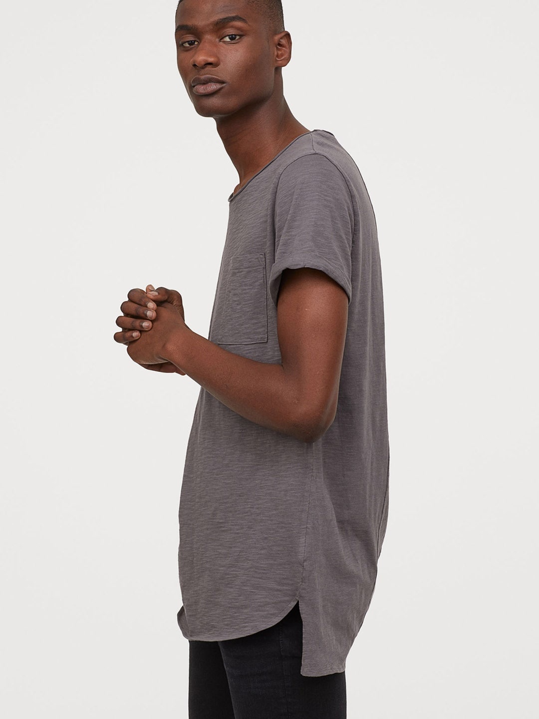 

HM Men Grey Long Pure Cotton T-shirt