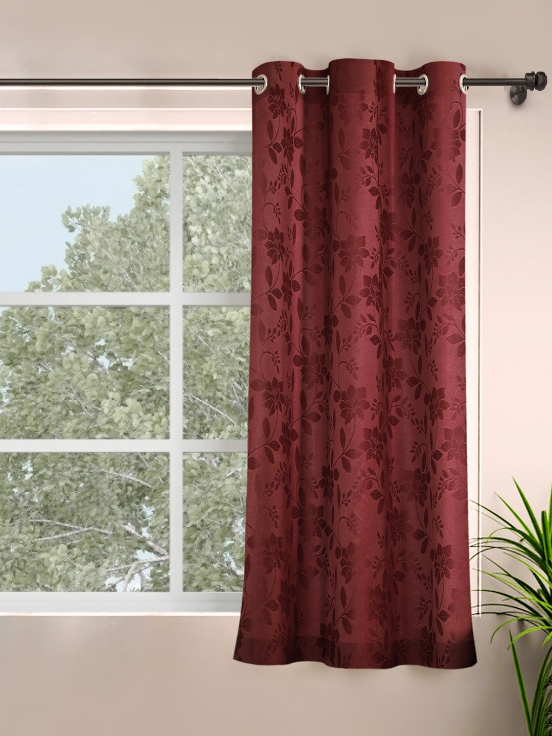 

ROSARA HOME Single Burgundy Jacquard Window Curtain