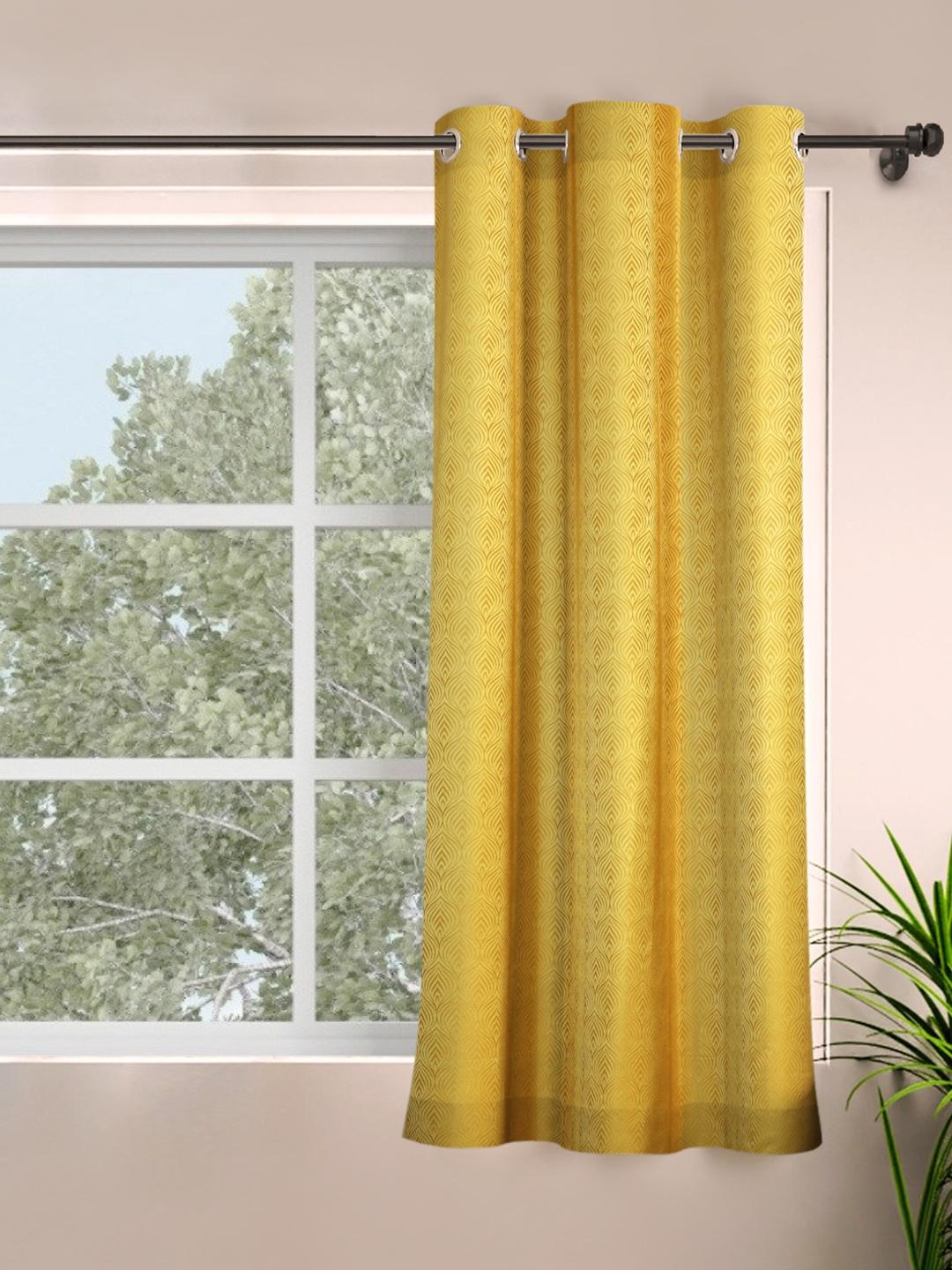 

ROSARA HOME Single Mustard Yellow Jacquard Window Curtain
