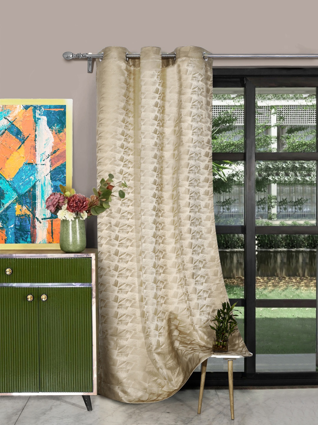 

ROSARA HOME Beige Printed Single Door Curtain