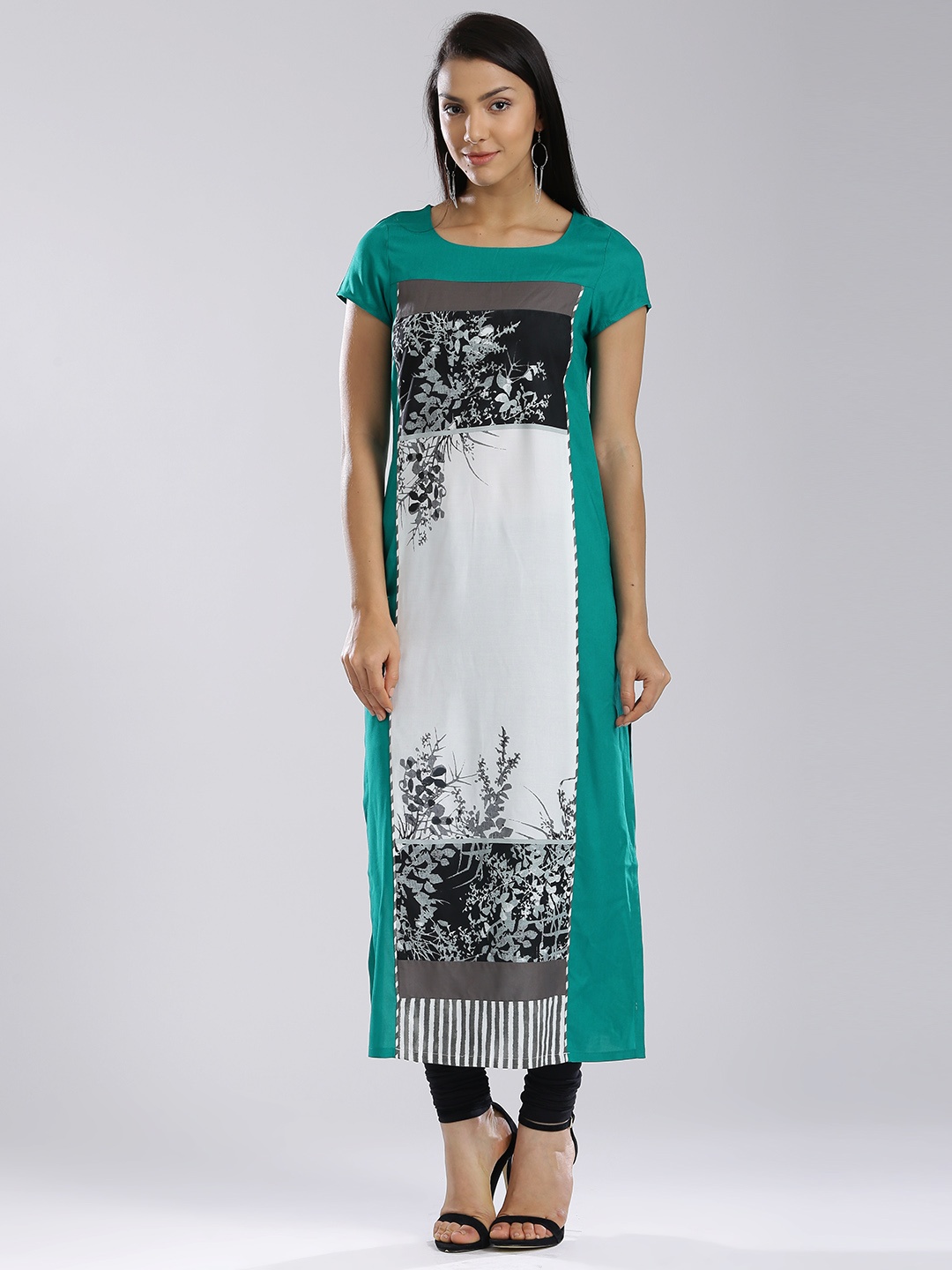 

W Green Printed Panelled Kurta